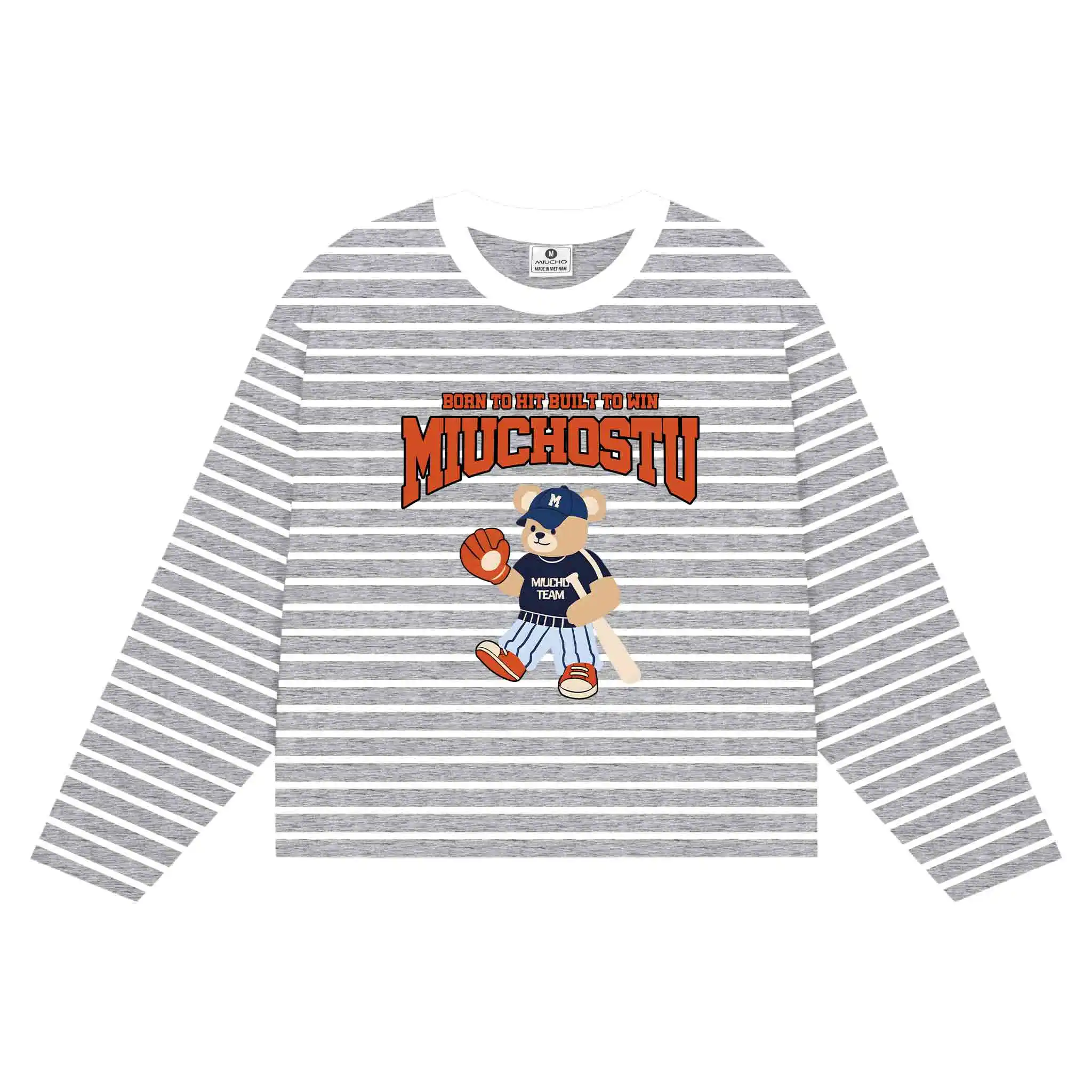 Áo thun boxy tay dài Miucho vải borip mềm mại thoáng mát hình gấu bóng chày in mix 2848_thumbnail_15