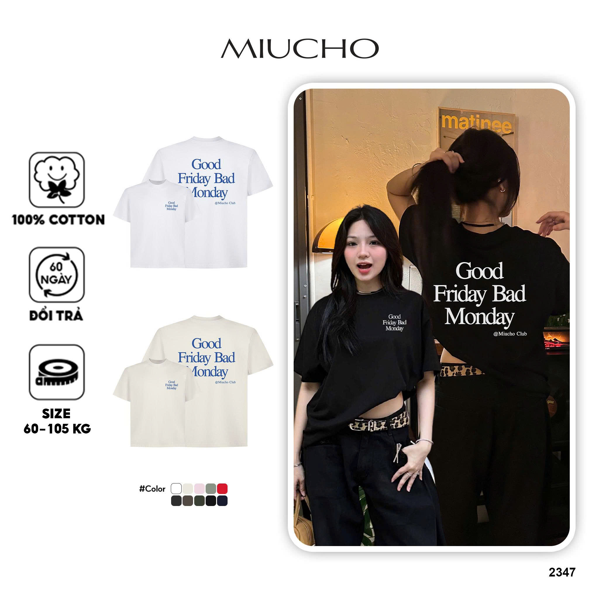 Áo thun unisex basic form boxy AXD2347 Miucho vải cotton mềm mại co giãn thoáng mát