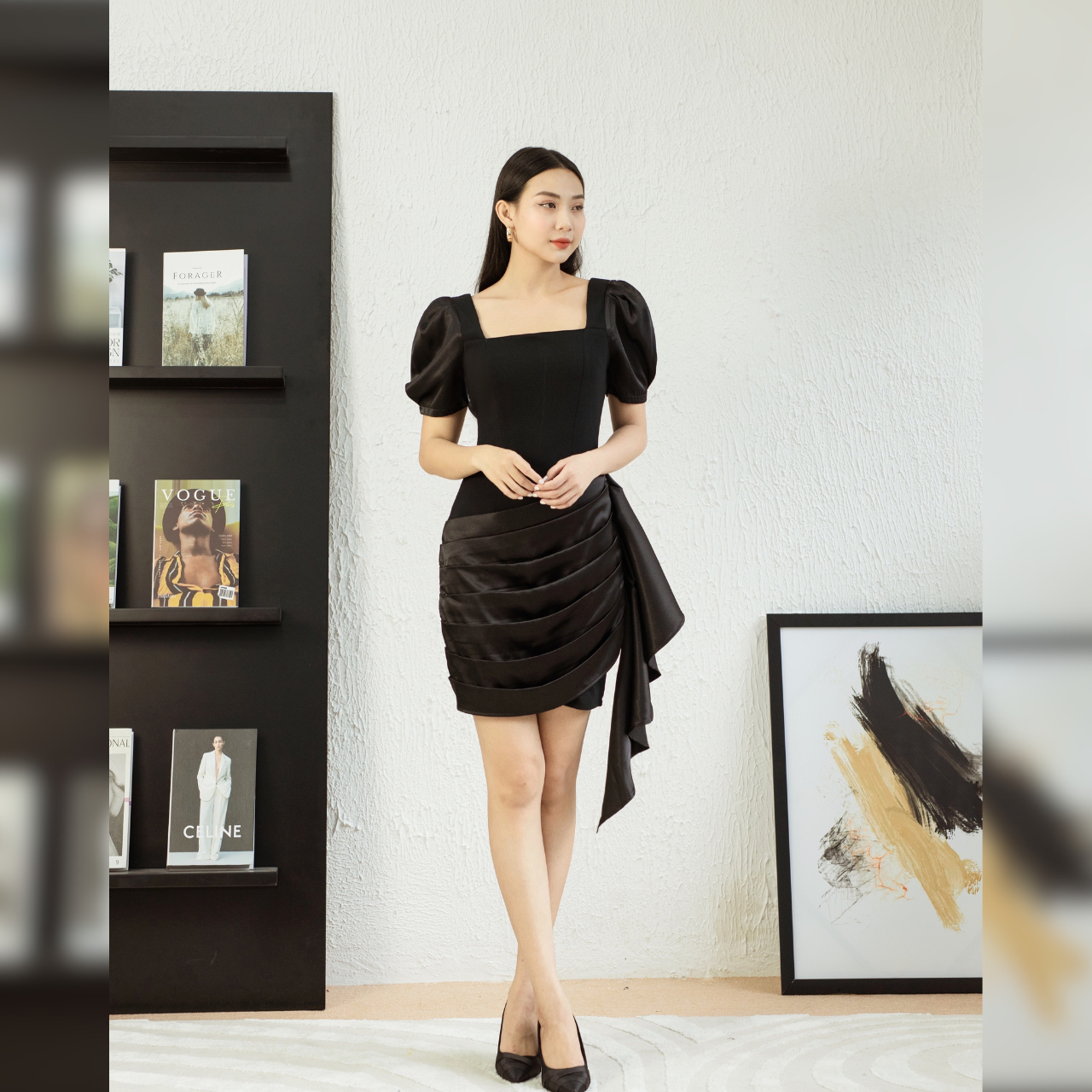 Đầm body cổ U phối bèo sang trọng_thumbnail_5