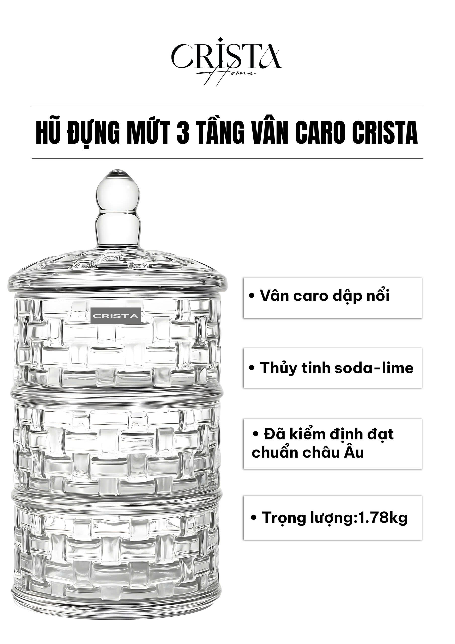Hũ đựng mứt 3 tầng CRISTA HOME vân caro_thumbnail_6