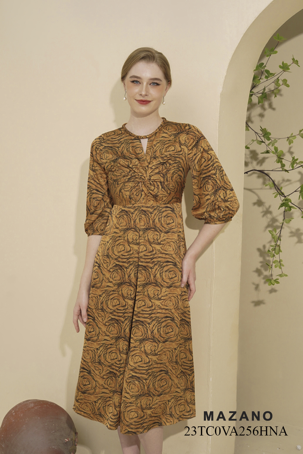 Váy Đầm Ôm Chân rủ Vải lụa Đính trang trí cổ Cổ tròn Tay lỡ Dài qua bắp chân