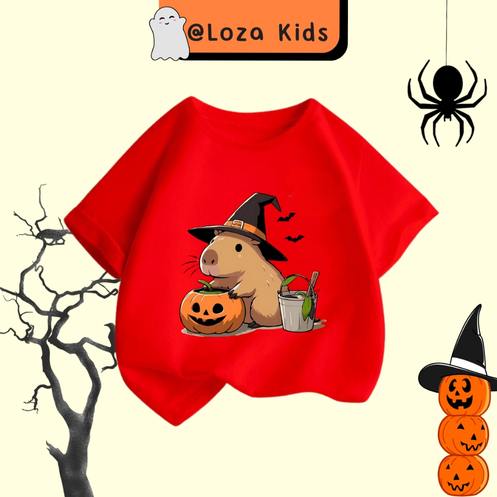 Áo thun Capybara Halloween cho bé trai và bé gái - Áo phông trẻ em Loza Kids- AT2845