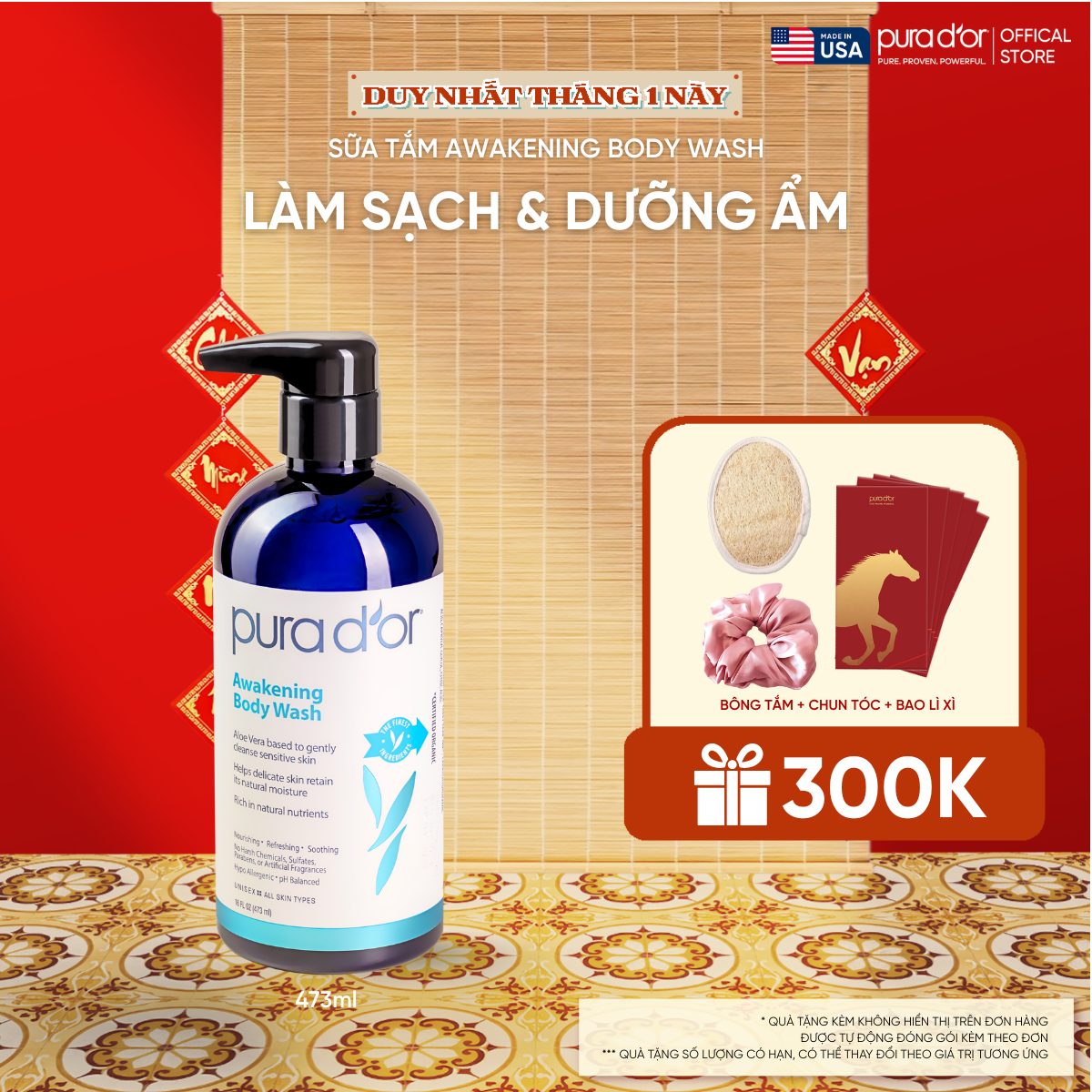 Sữa Tắm Pura D'or Awakening Body Wash Giúp Làm Sạch & Dưỡng Ẩm 473ml