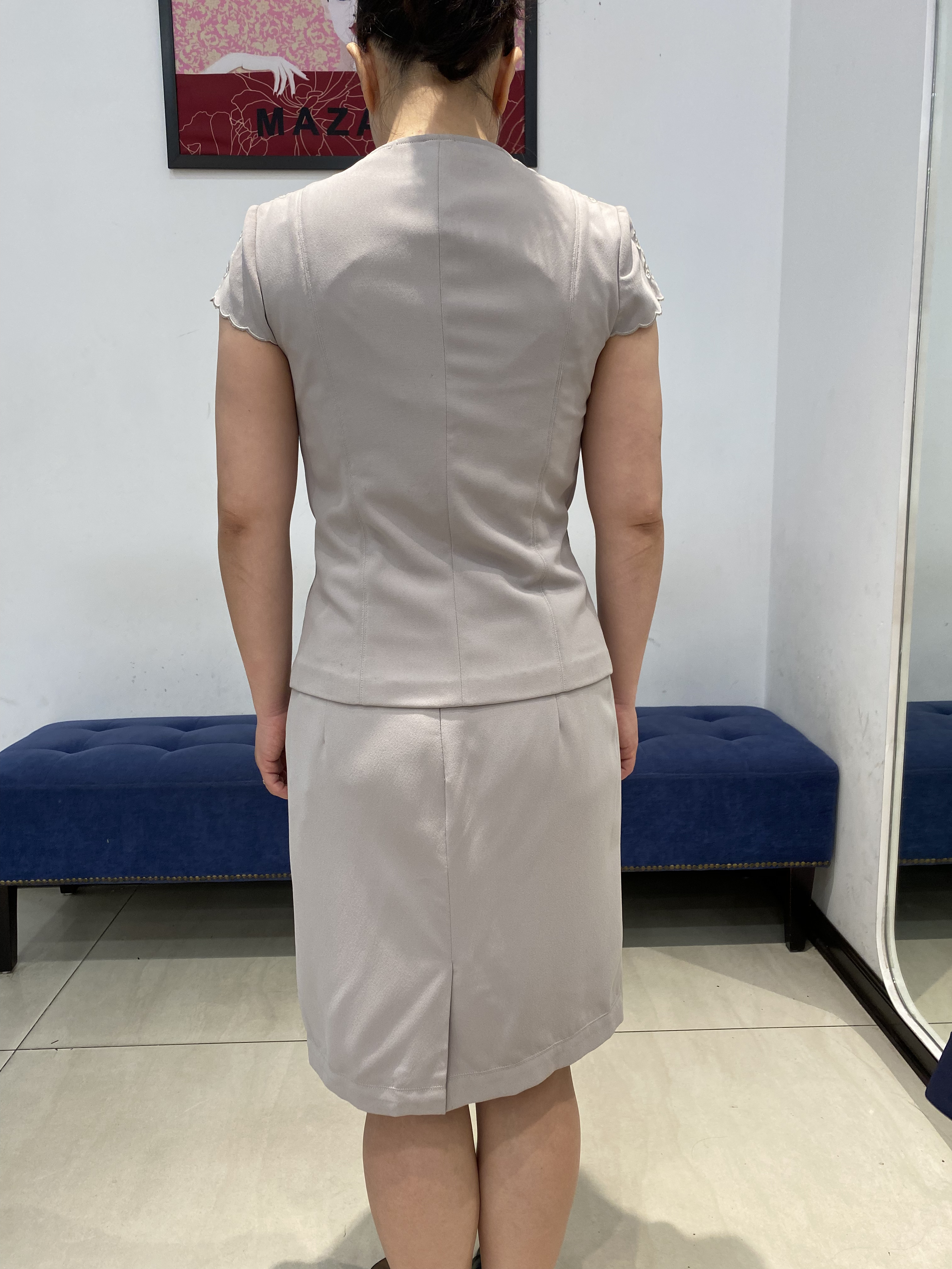 Bộ Áo ký giả ngắn tay và Chân váy juyp vải Tuytxi màu ghi xanh_thumbnail_5