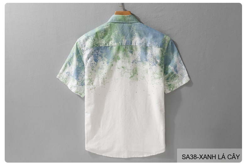 SA38 - Áo sơ mi nam tay ngắn họa tiết loang màu xanh lá và xám, phong cách trẻ trung mùa hè_thumbnail_11