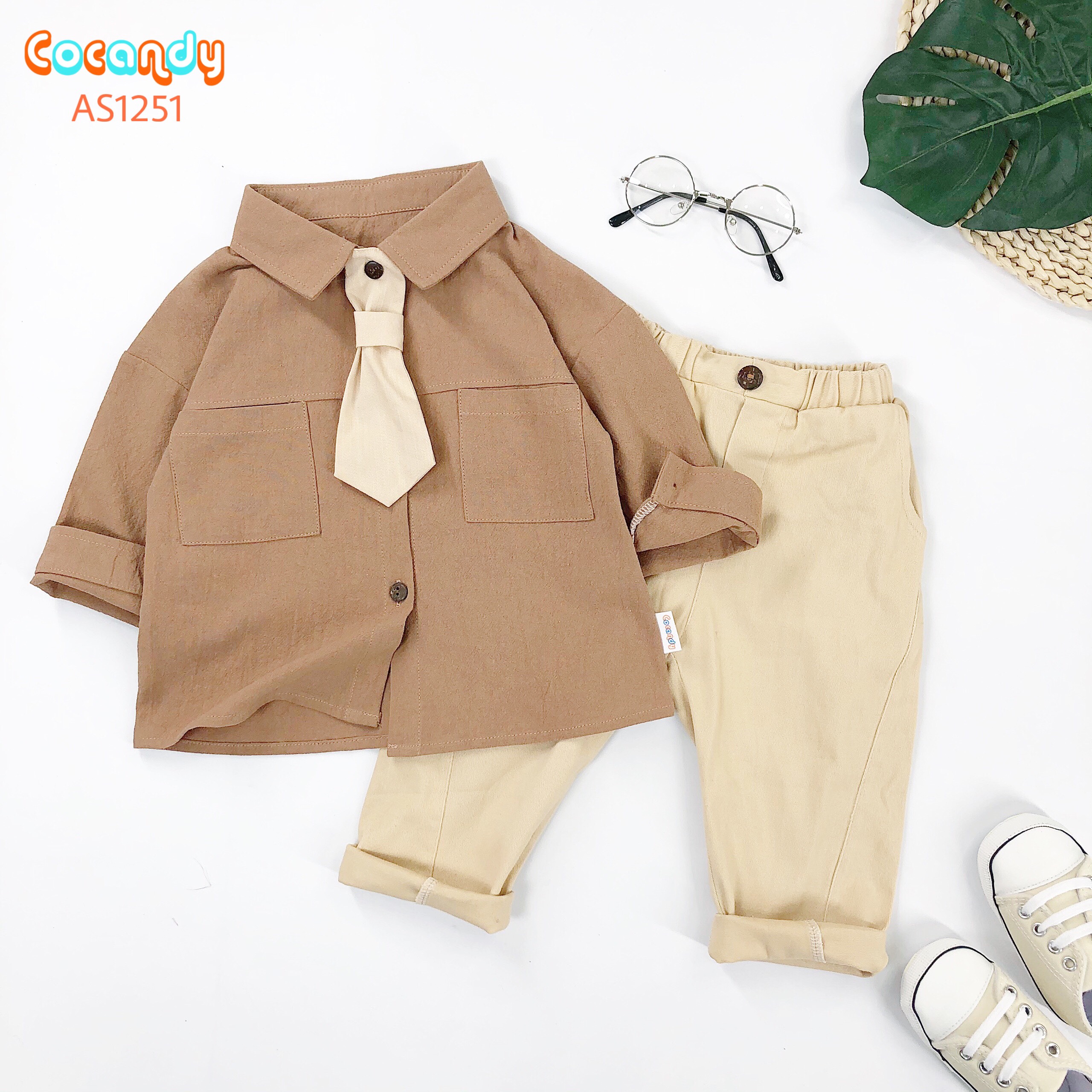 Áo dài sơ mi NÂU 2 túi_thumbnail_0