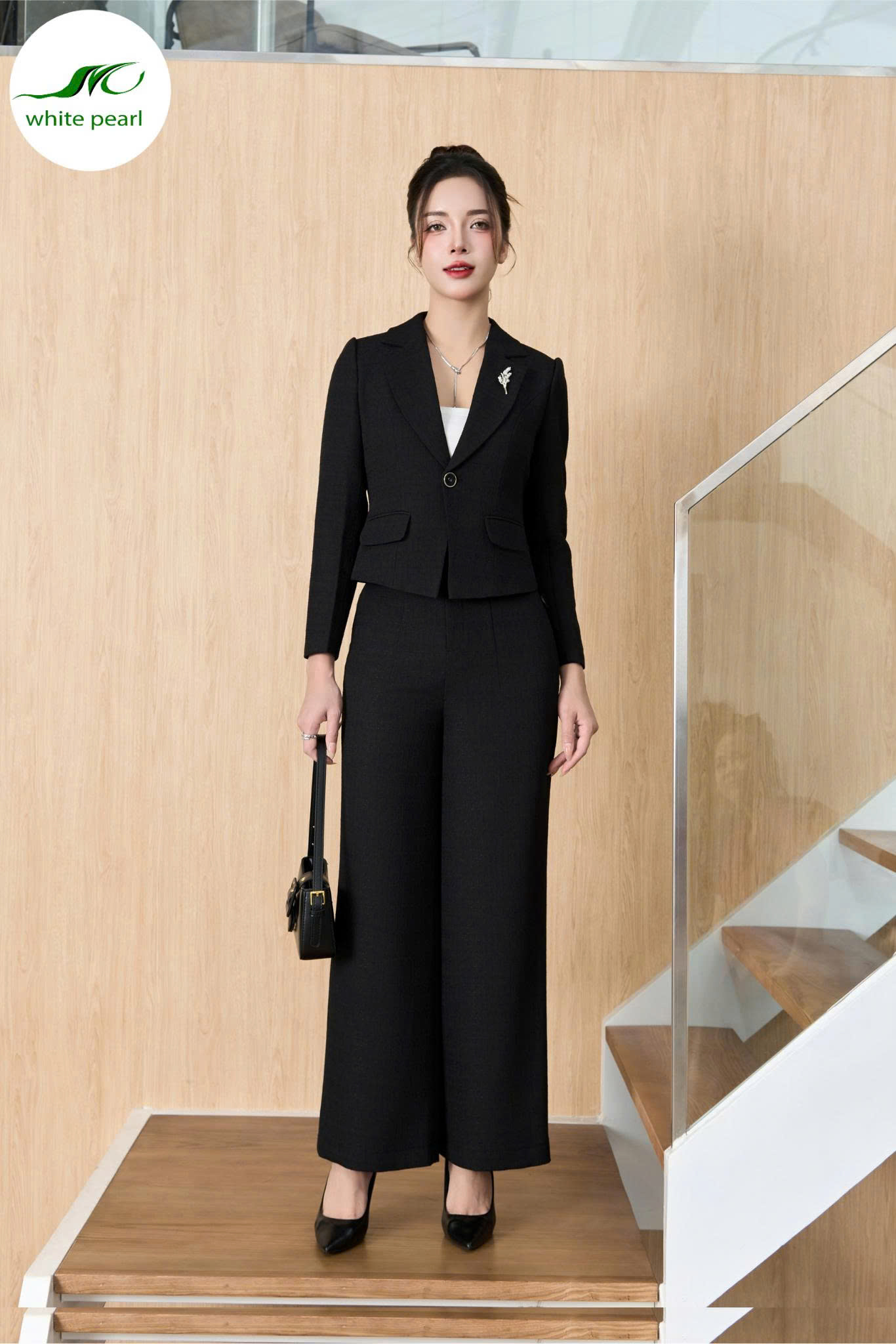 Quần suông dạ 1ly chìm / Áo Vest dạ cổ K Thời Trang Nữ White Pearl