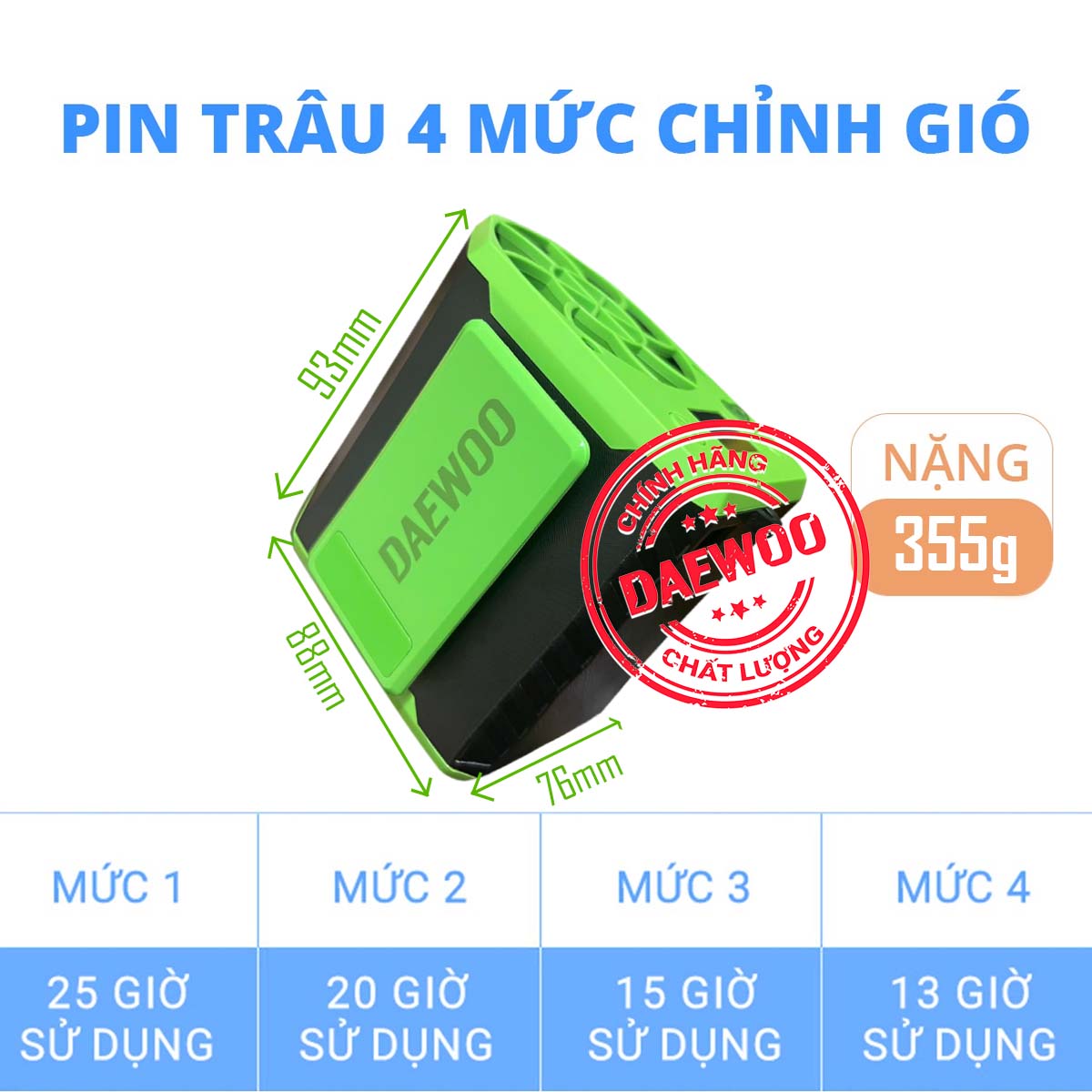 Quạt đeo thắt lưng Daewoo chính hãng Pin 20000mAh 10000mAh sử dụng liên tục 13 đến 25 giờ_thumbnail_3