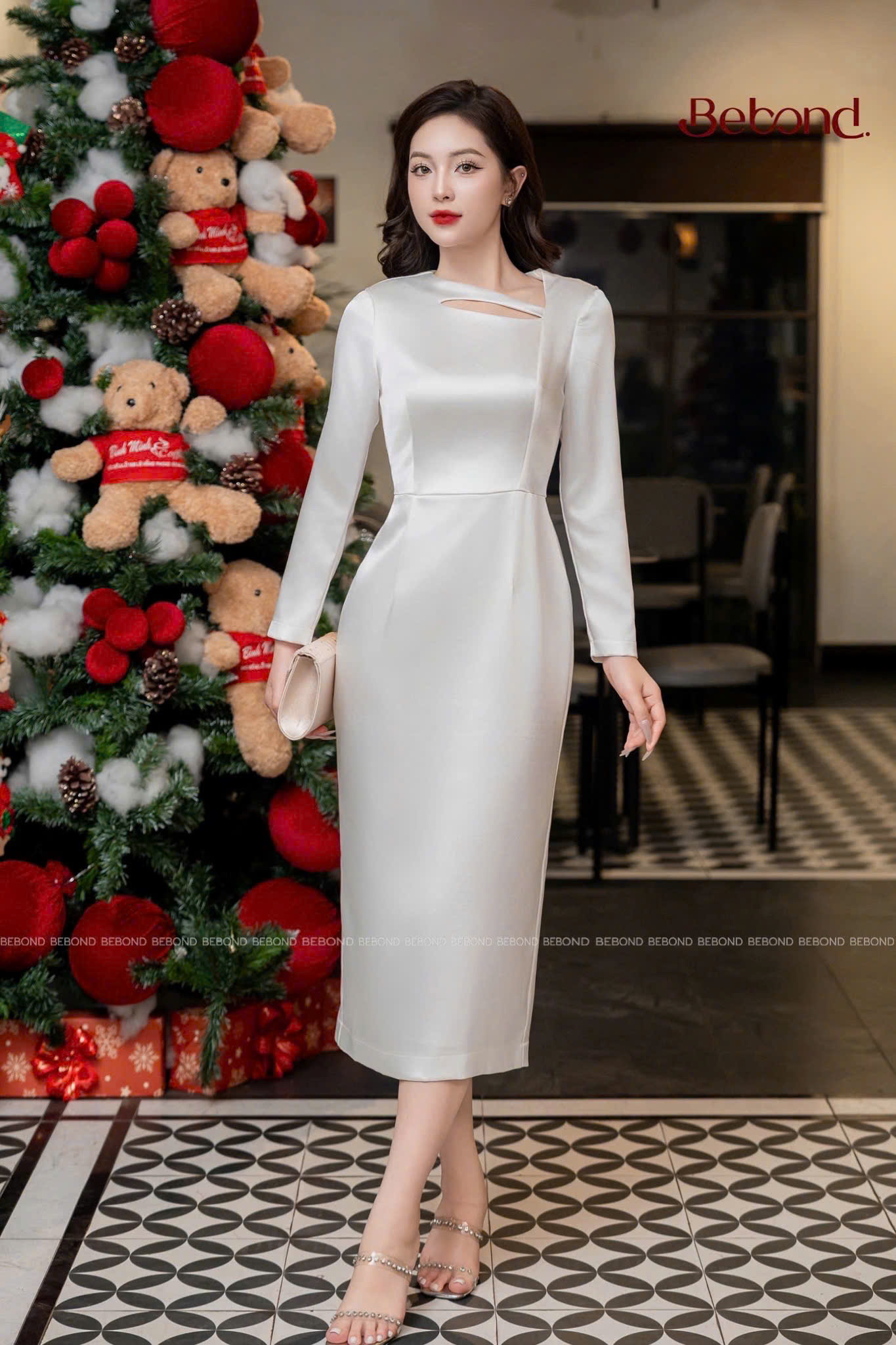 Đầm lụa cổ cách điệu SYLVIA màu TRẮNG