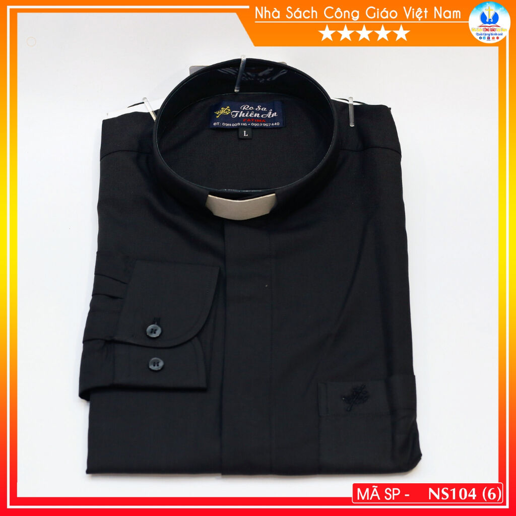 Áo Sơ Mi cổ côn linh mục dài tay Rosa Thiên Ân NS104-1 Quà tặng  Lễ quan thầy, truyền chức, sinh nhật cha xứ