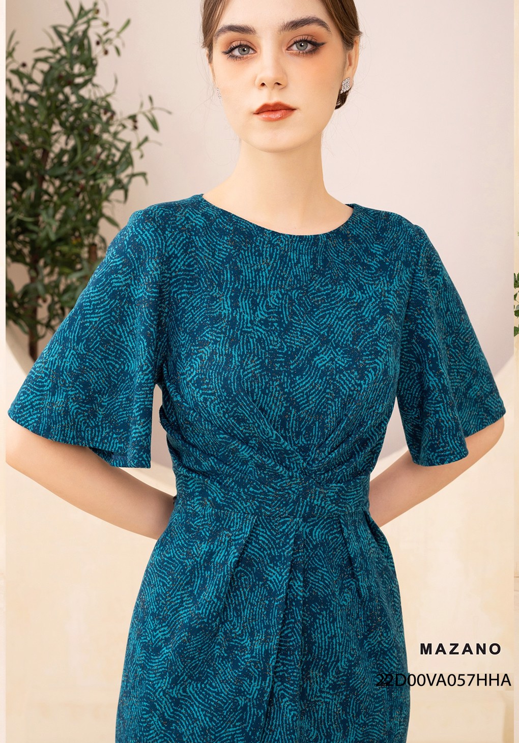 Đầm len xanh họa tiết xếp ly che bụng_thumbnail_2