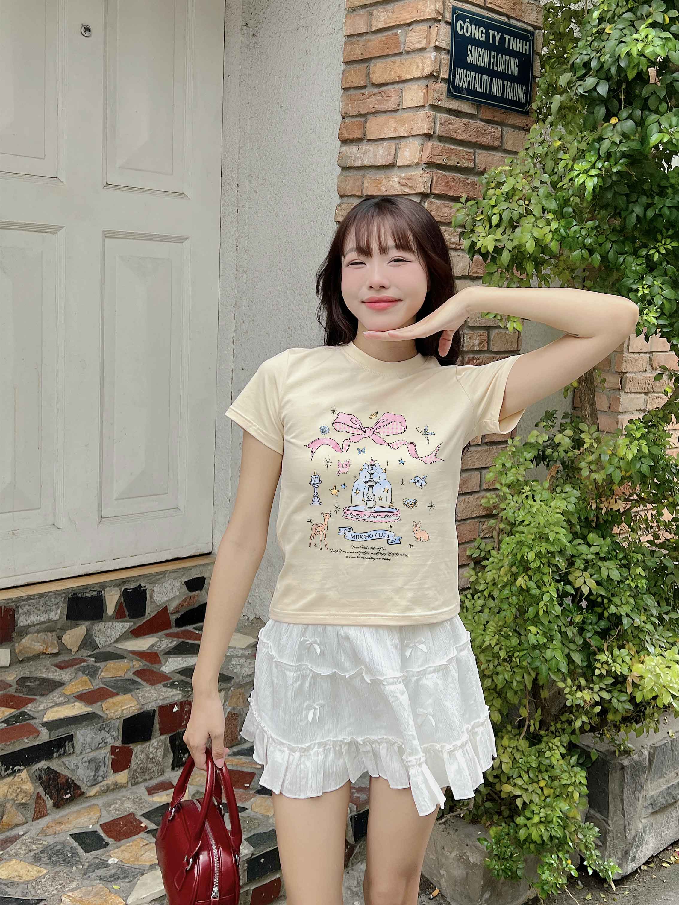 Áo thun baby tee nơ conquette xinh form ôm ABD1317 Miucho tay ngắn cổ tròn hotrend in mix_thumbnail_6