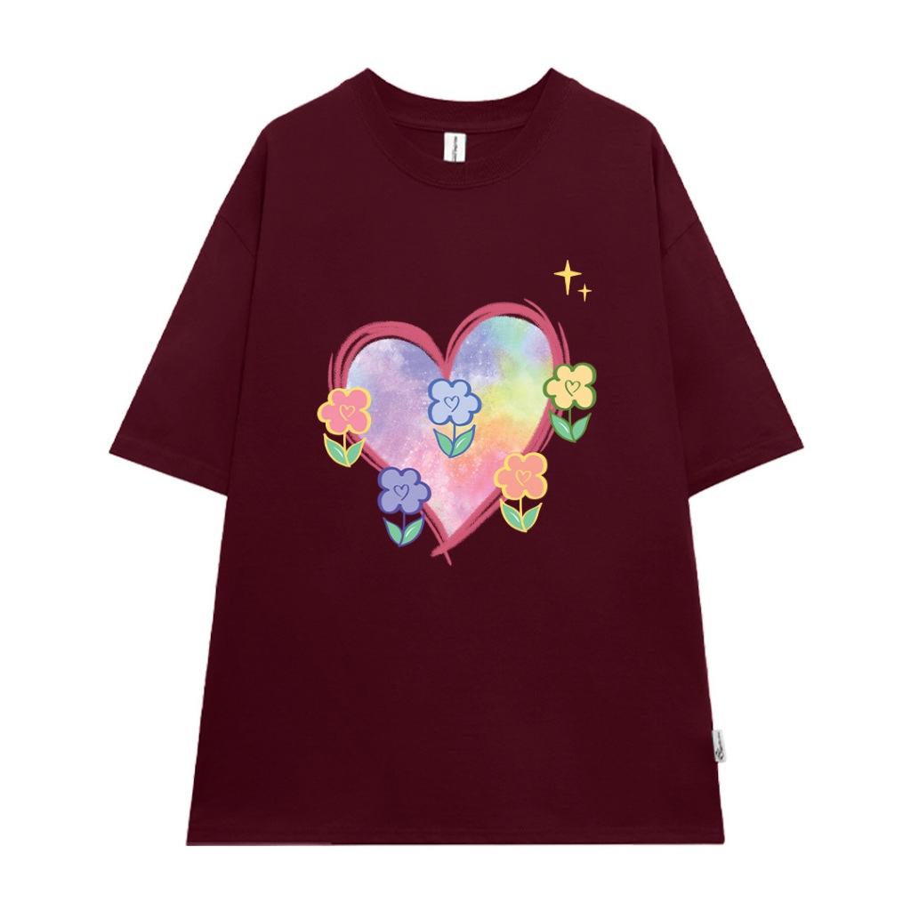 Áo thun cặp đôi hình trái tim form rộng tay lỡ màu xinh ATD1208 Miucho vải cotton thoáng mát cổ tròn in mix_thumbnail_16