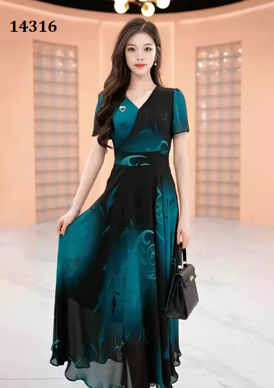 14316-Đầm voan cổ tim màu xanh cổ  vịt (voan,lót)_thumbnail_0