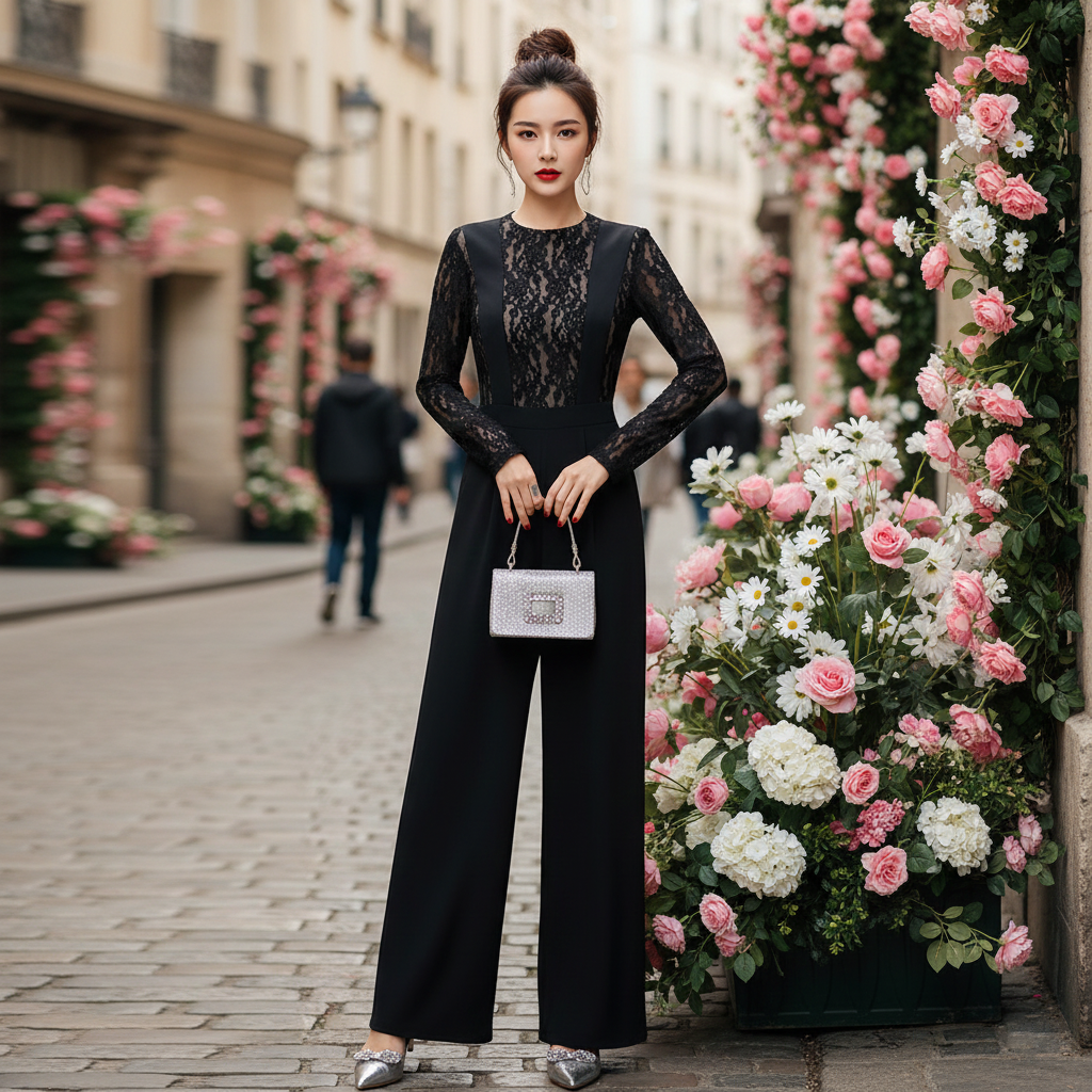 Jumpsuit thiết kế phối ren tay dài phong cách_thumbnail_2