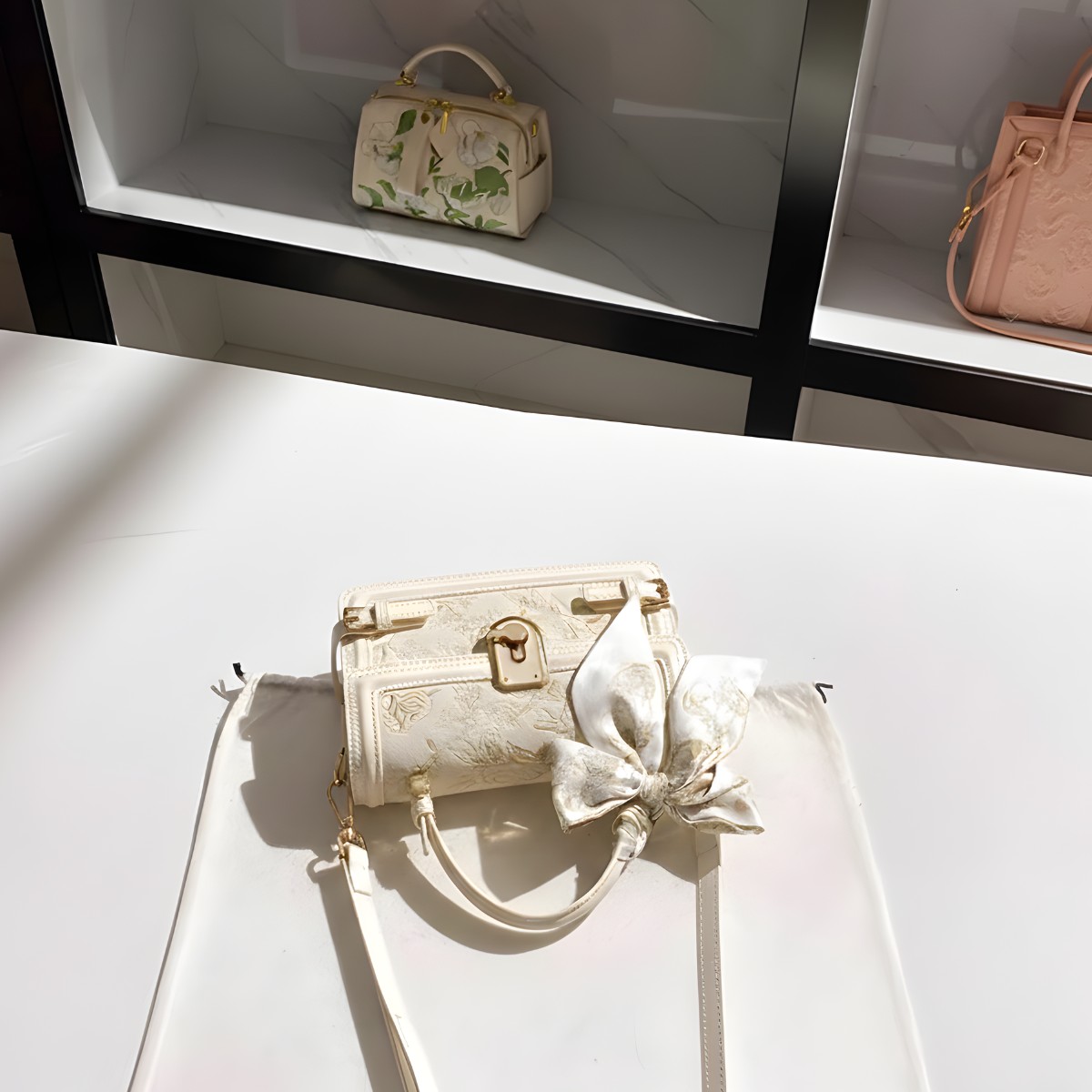 Túi xách nữ UHE_2518 BELLE – da mềm thêu hoa, kèm khăn lụa_thumbnail_4