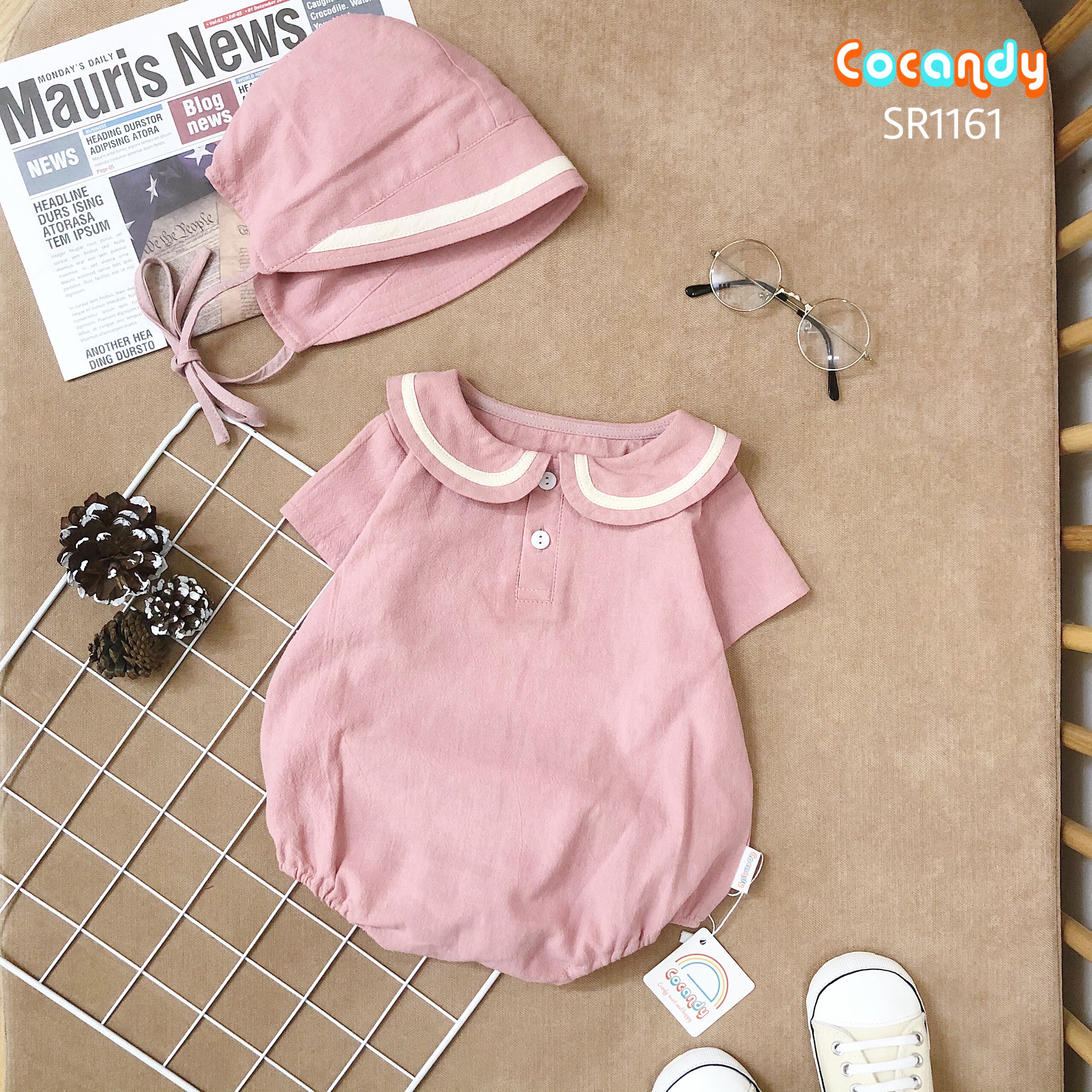 Set bodysuit đũi HỒNG tai thỏ kèm mũ_thumbnail_0