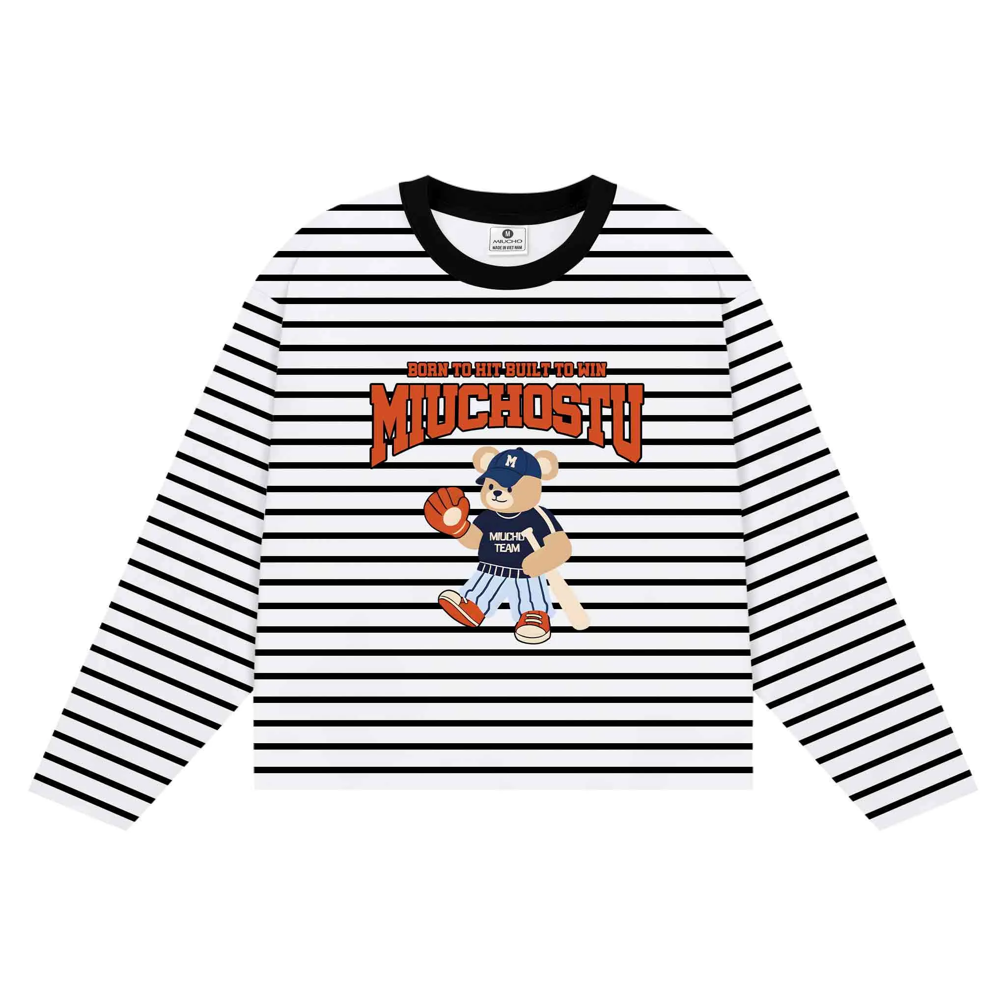 Áo thun boxy tay dài Miucho vải borip mềm mại thoáng mát hình gấu bóng chày in mix 2848_thumbnail_0