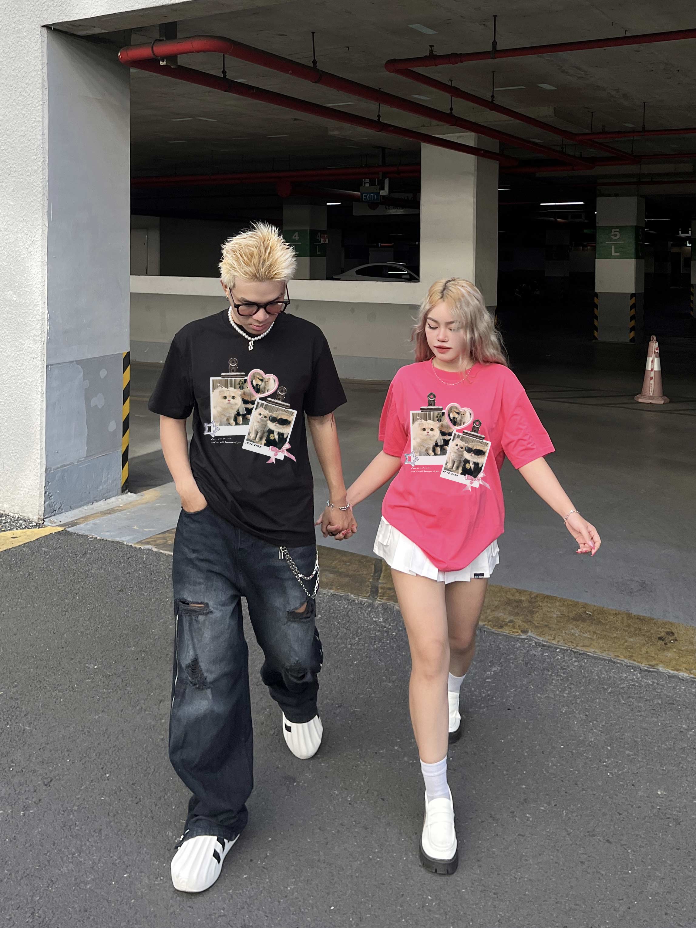 Áo thun cặp nam nữ form rộng 1946 Miucho cổ tròn vải 4c cotton 220gsm thoáng mát in mix_thumbnail_3