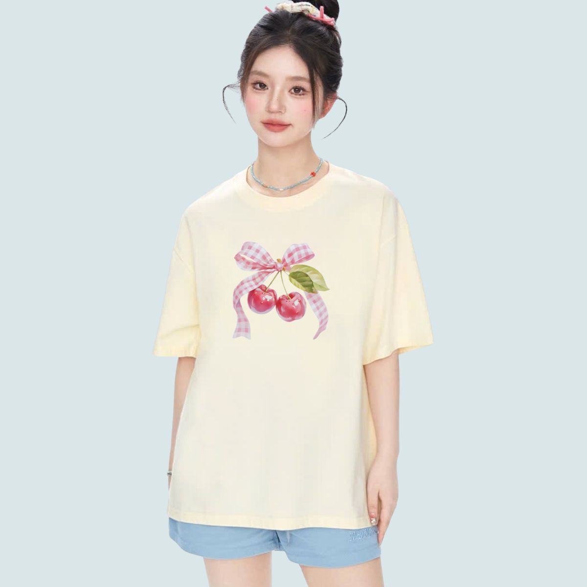 Áo thun unisex UX30-1169 hình nơ cherry hồng dáng oversized local brand WETEE_thumbnail_2