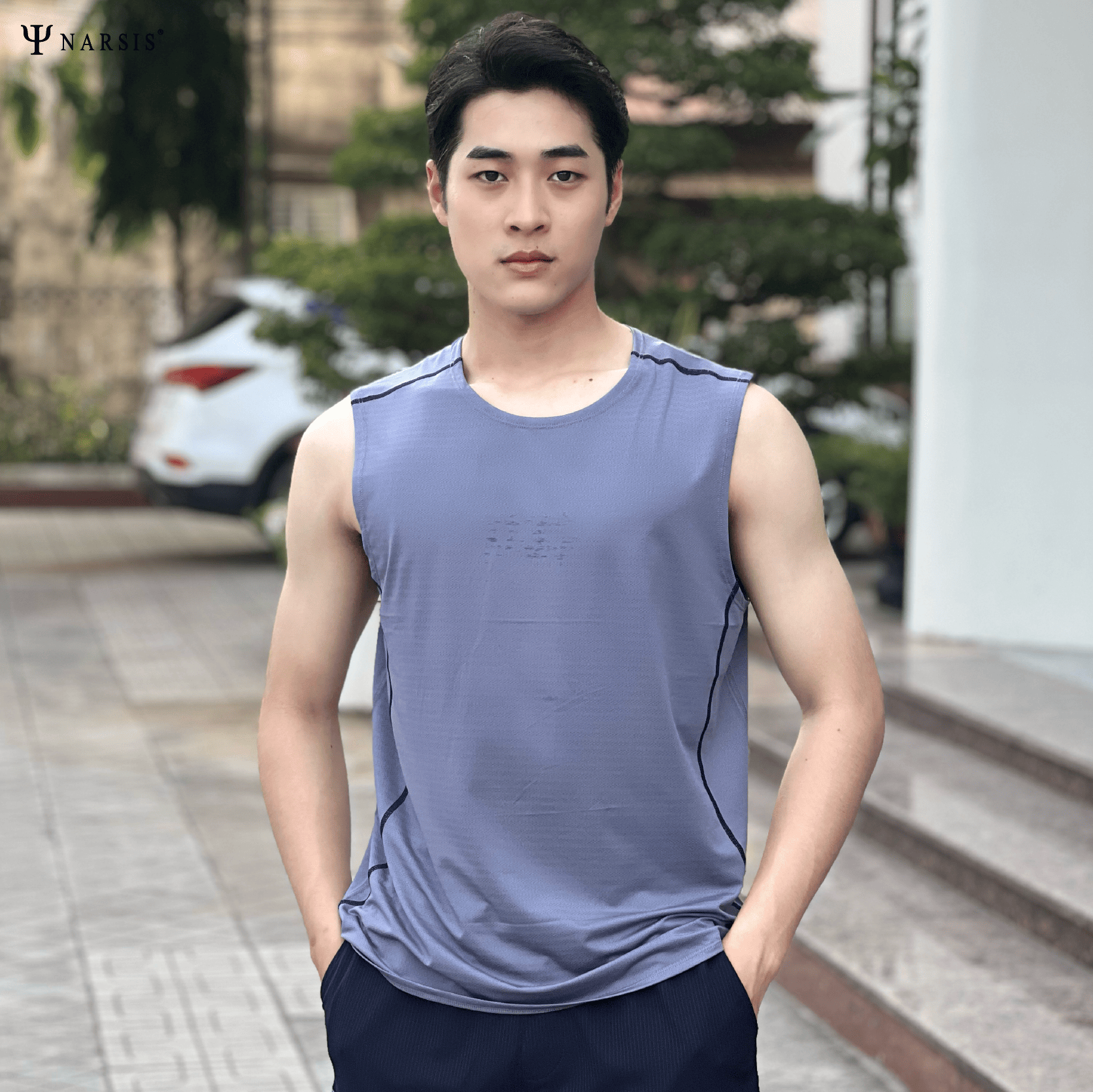 BỘ QUẦN ÁO THỂ THAO NAM POLYESTER SPANDEX MÀU GHI ÁNH XANH NARSIS - PRO-ACTIVE ĐỎ KHỎE KHOẮN E230..._thumbnail_1