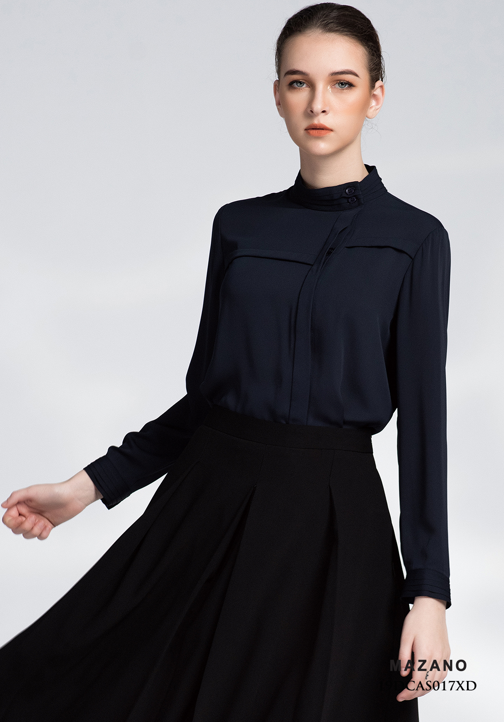 Áo sơ mi xanh than cổ tàu cách điệu_thumbnail_2