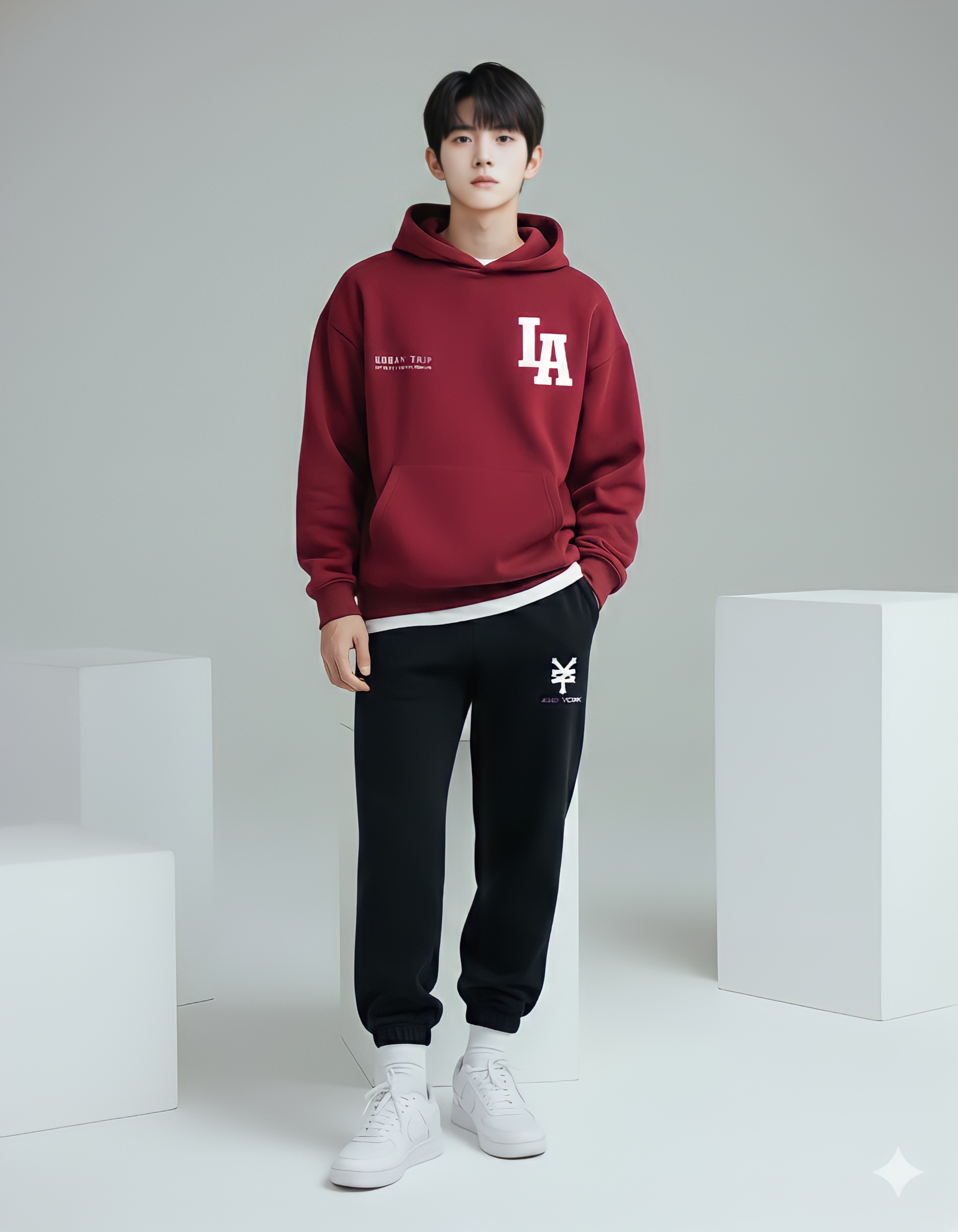 Áo nỉ hoodie đỏ đô túi ngực in chữ_thumbnail_6