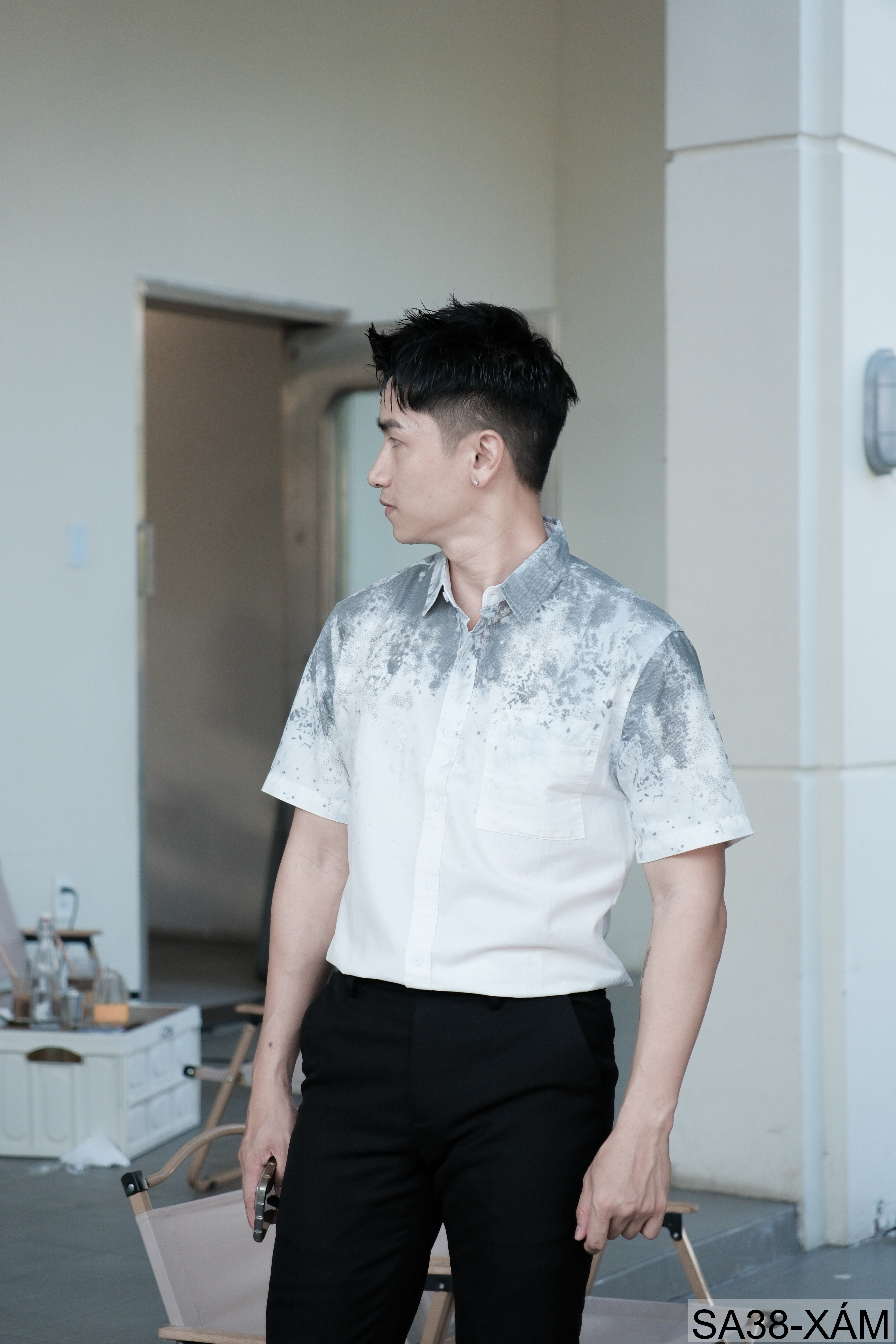 SA38 - Áo sơ mi nam tay ngắn họa tiết loang màu xanh lá và xám, phong cách trẻ trung mùa hè_thumbnail_14