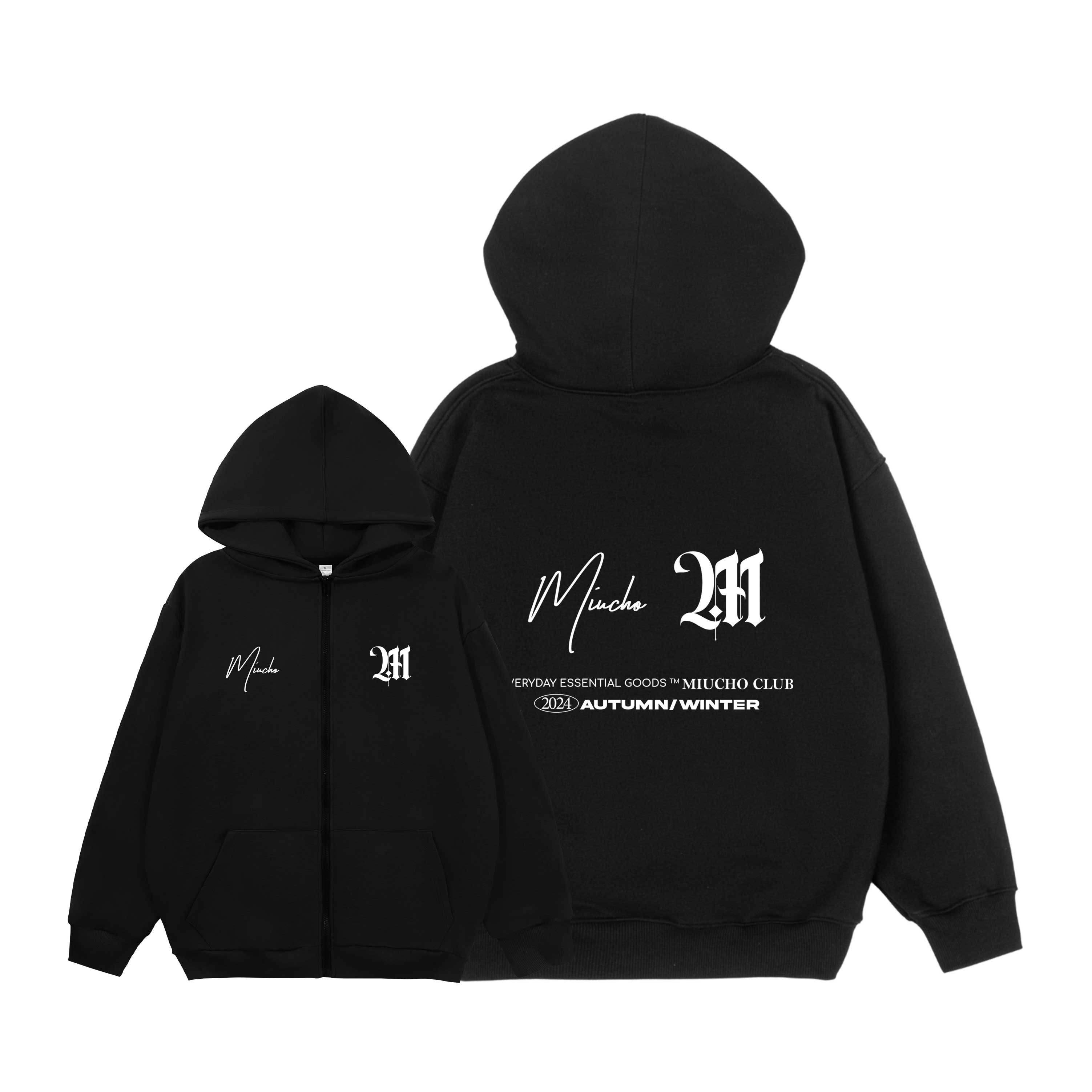 Áo hoodie zip local brand form rộng vải nỉ chân cua HZD1635 Miucho in typography_thumbnail_10