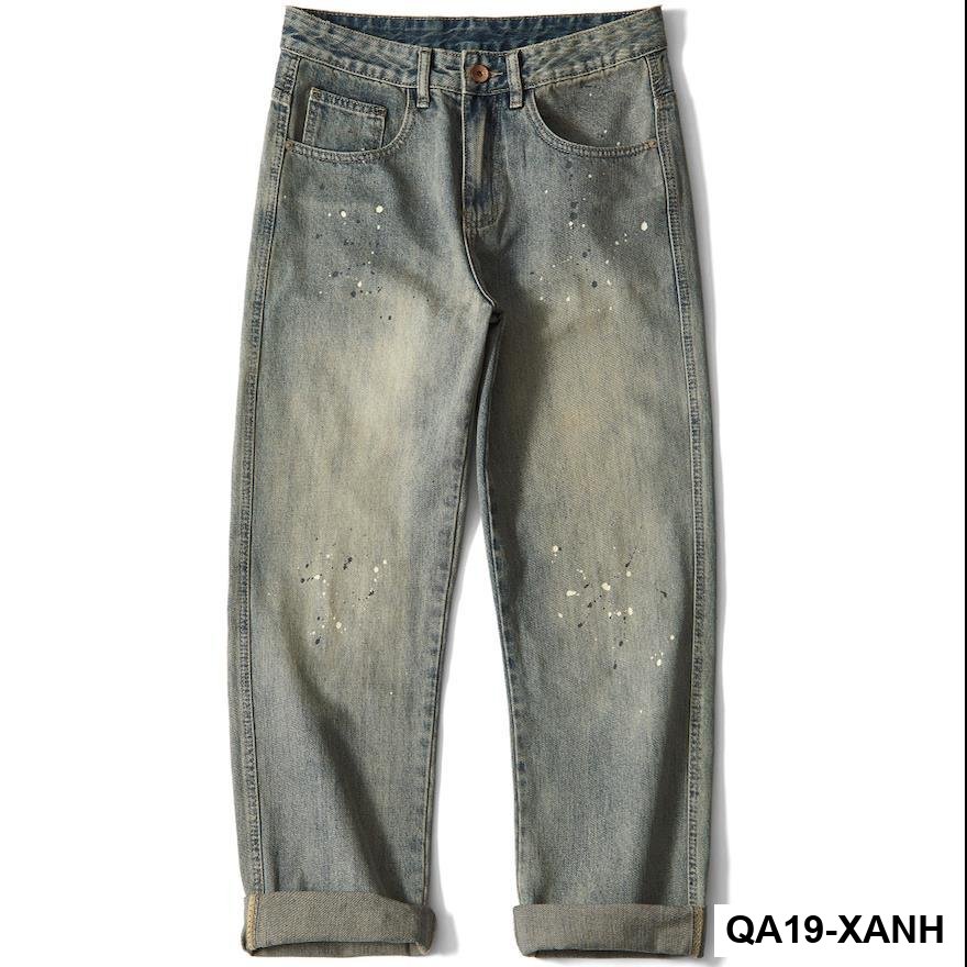 Mùa thu đông Mỹ đường phố cao cấp đau khổ bắn mực giặt quần jean nam hợp thời trang phù hợp với ống rộng quần dài bán buôn_thumbnail_2