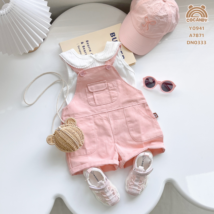 Yếm cộc HỒNG phối túi ngực