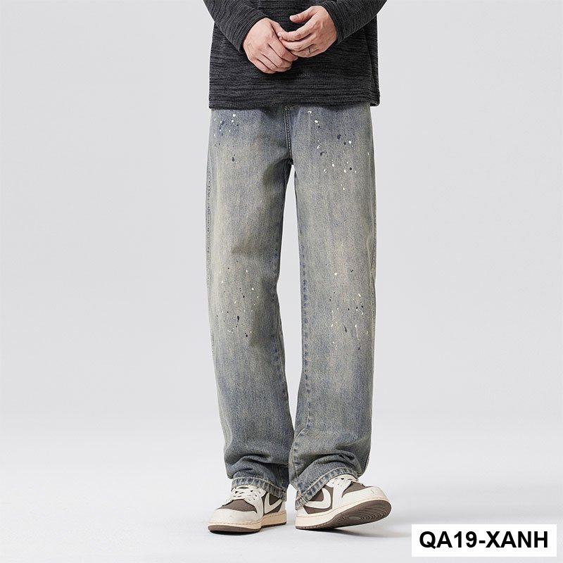 Mùa thu đông Mỹ đường phố cao cấp đau khổ bắn mực giặt quần jean nam hợp thời trang phù hợp với ống rộng quần dài bán buôn