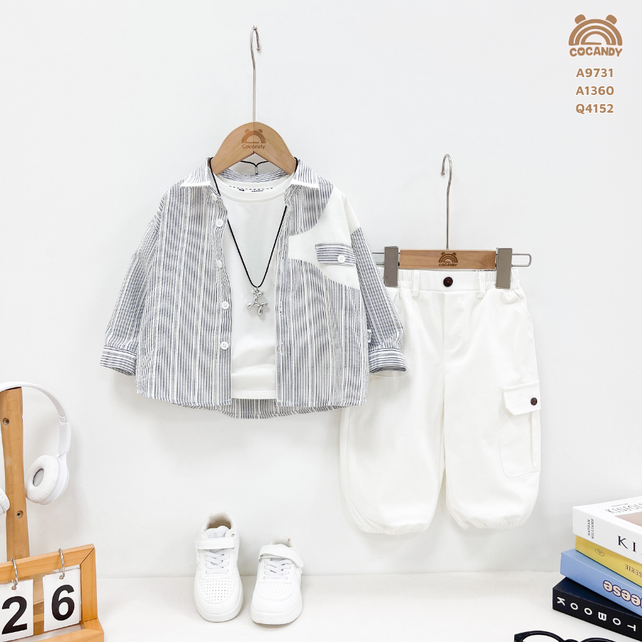 Áo dài kẻ XANH sơ mi vạt ngực trắng_thumbnail_1