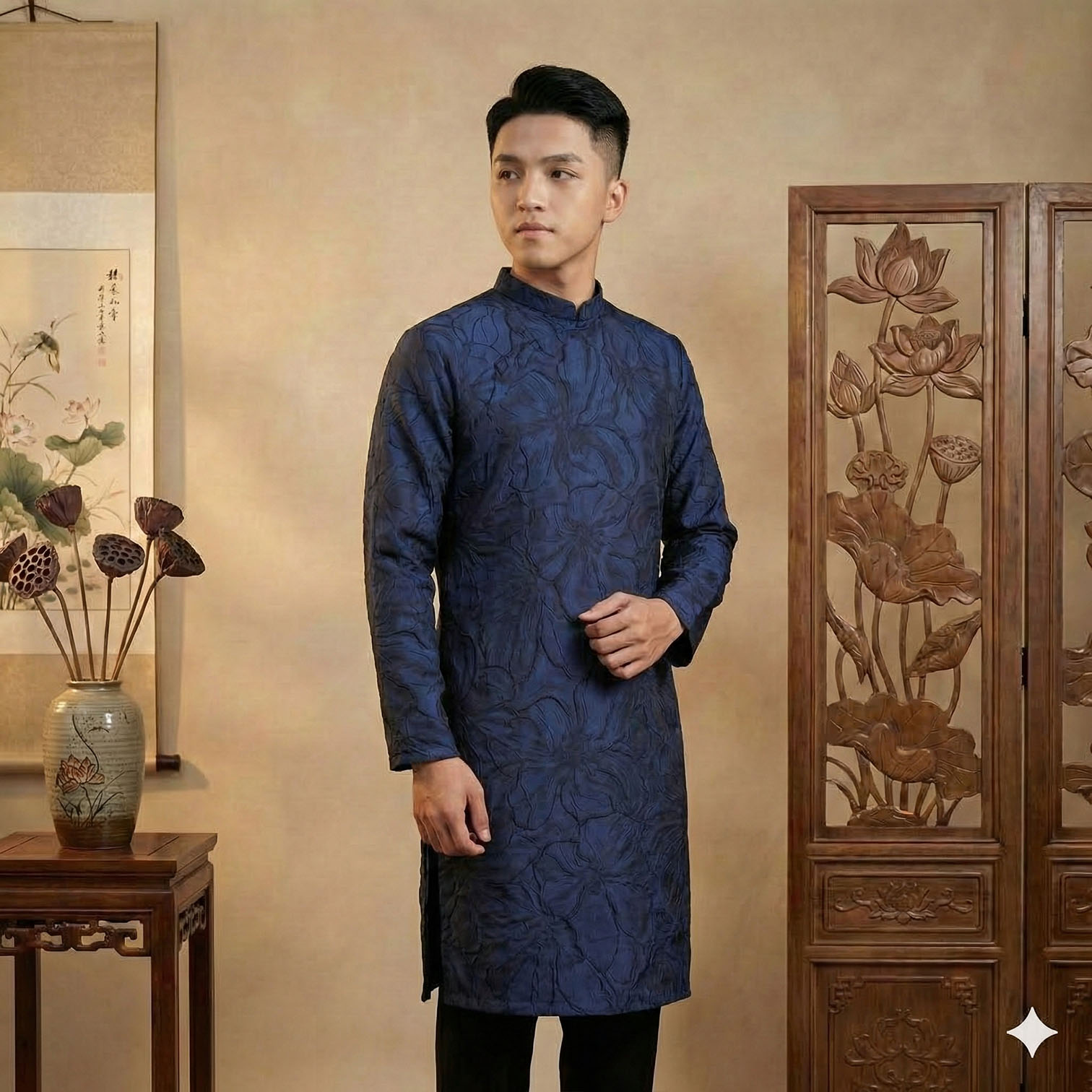 Áo Dài Nam Cách Tân Gấm Vân Big Size Form Rộng – N25-02_thumbnail_4