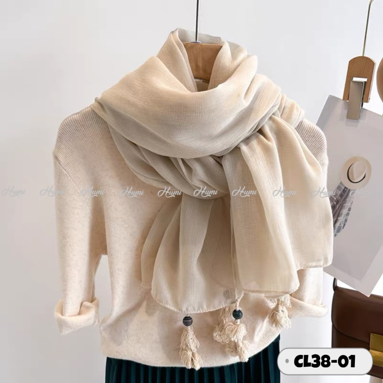 KHĂN CHOÀNG COTTON PHA LANH (CL38-01 Be)