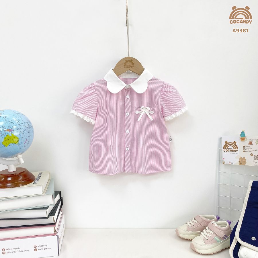 Áo cộc kẻ HỒNG ren tay phối nơ ngực_thumbnail_1