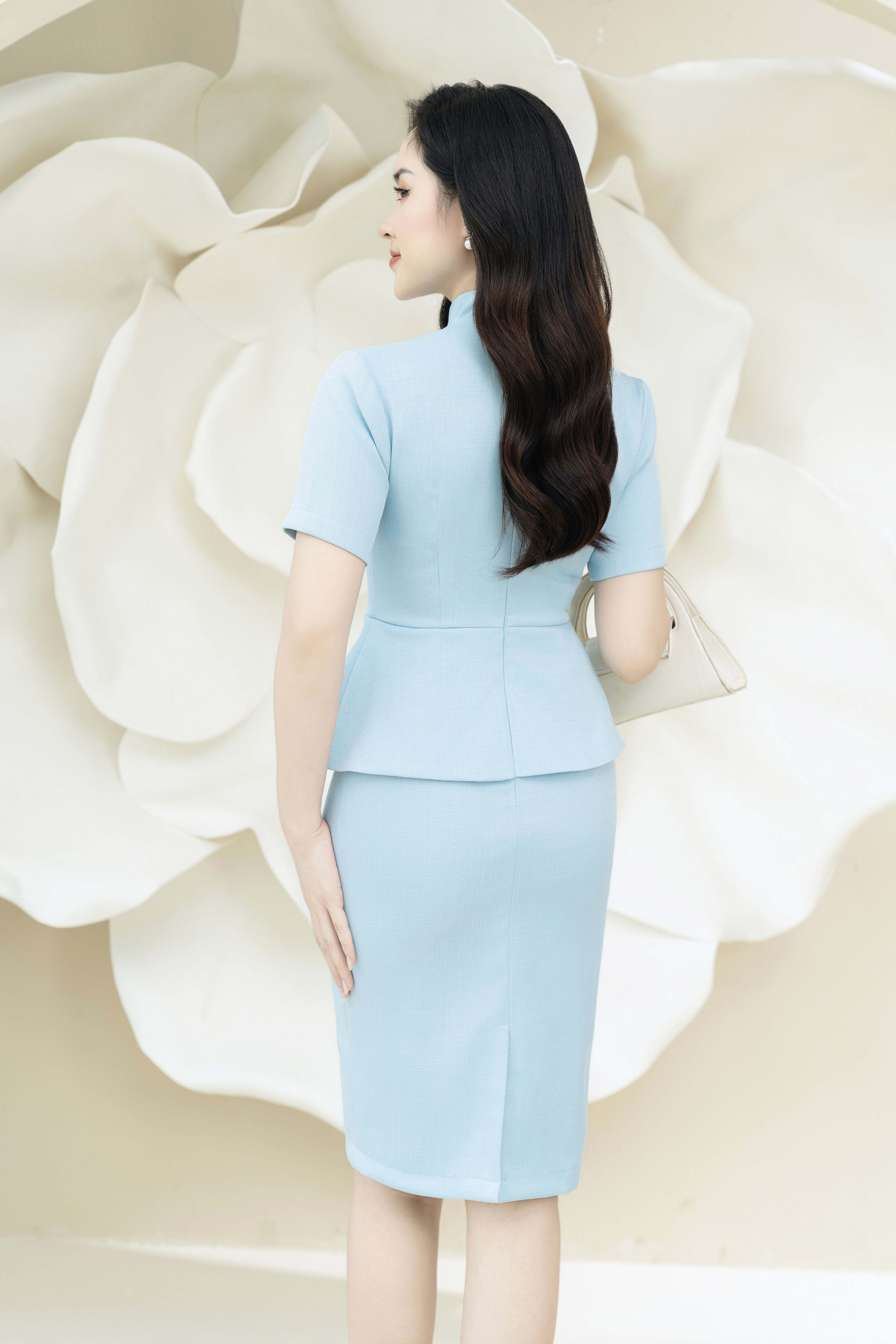 Đầm ôm peplum xanh ngọc đính cúc cách điệu_thumbnail_1