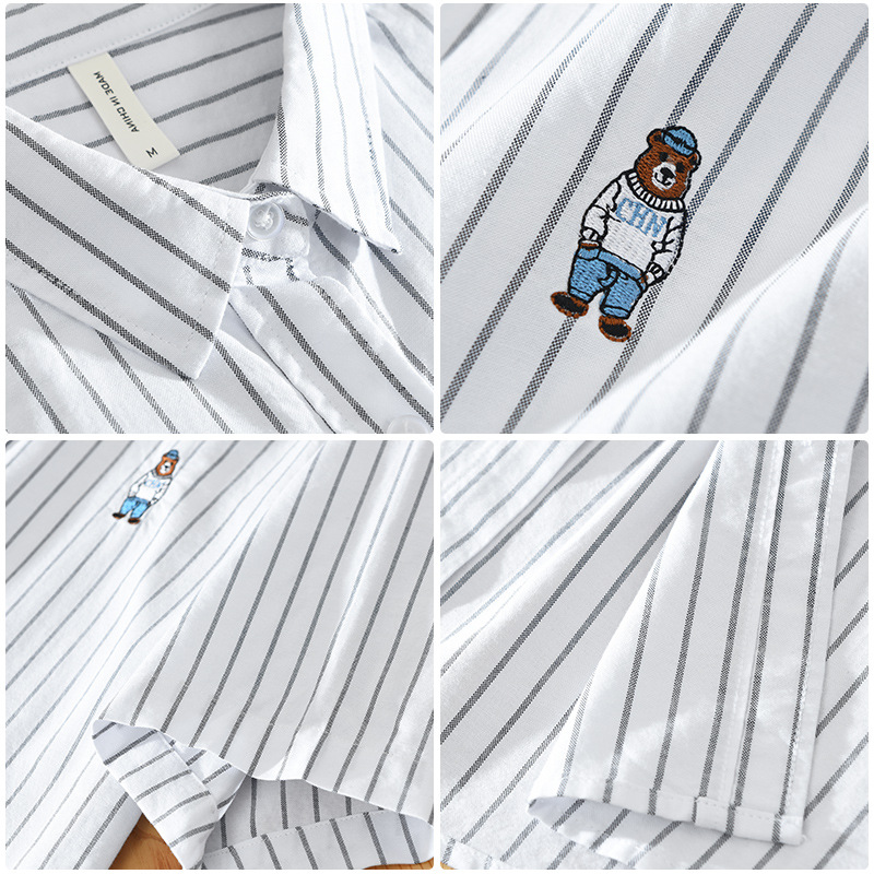 Áo Sơ Mi Nam Ngắn Tay Sọc Nhật Bản – Áo Sơ Mi Giản Dị Phong Cách Hồng Kông, Thêu Tươi Mát, Đa Năng, Thả Vận Chuyển_thumbnail_3