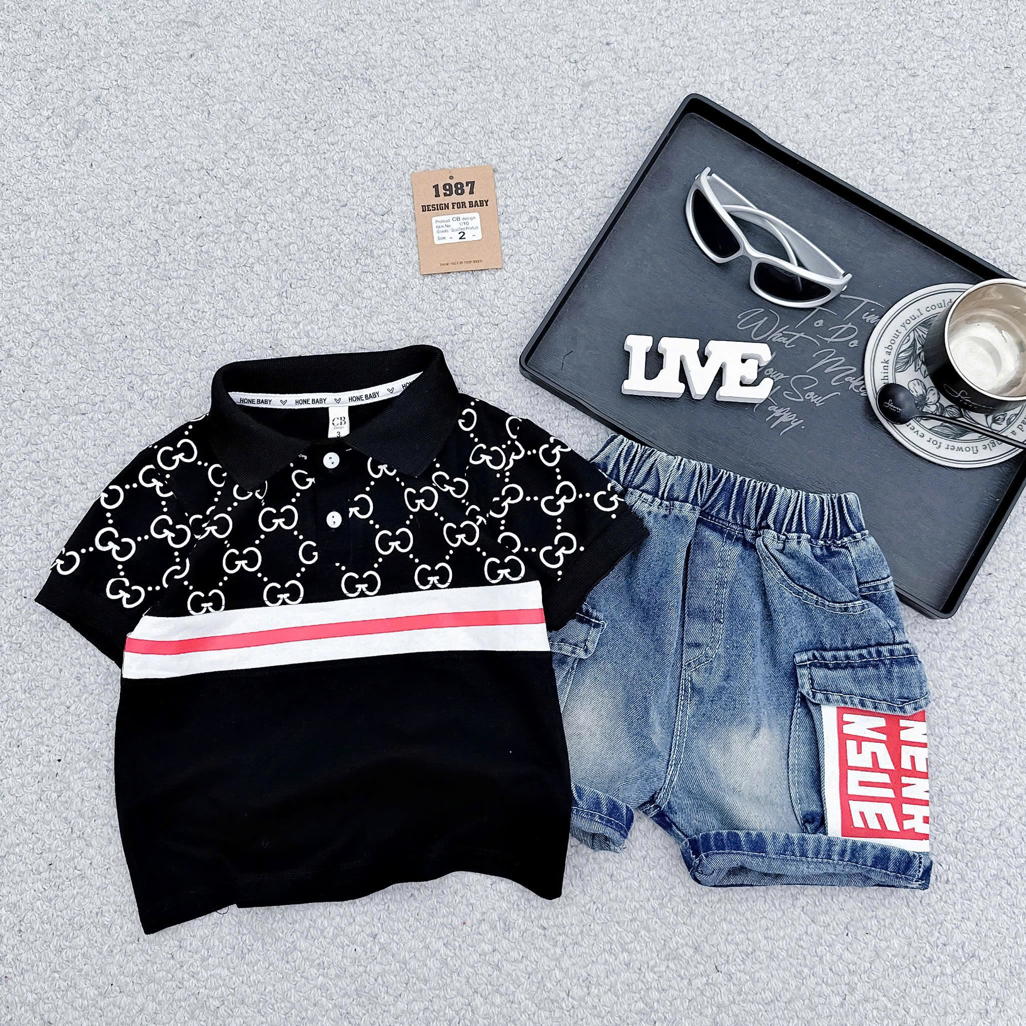 G74 BỘ POLO QUẦN BÒ GG SỌC ĐỎ- A116.730