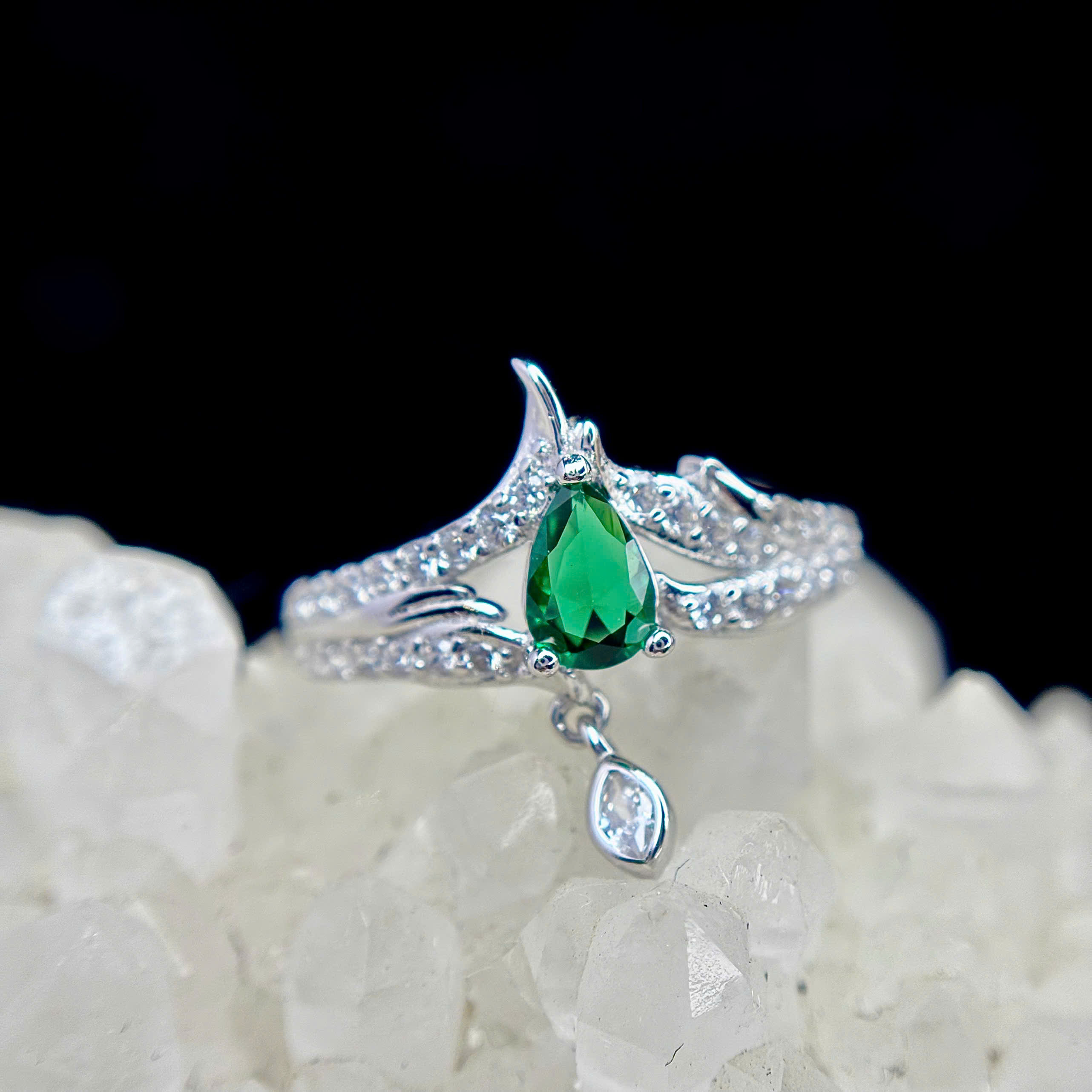 Nhẫn bạc xi bạch kim đá xanh size 7_thumbnail_2