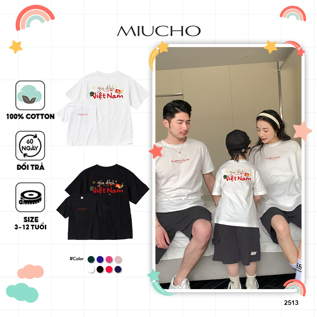 Áo thun kid gia đình Việt Nam 2513 Miucho Kid vải cotton thoáng mát tay ngắn cổ tròn in mix