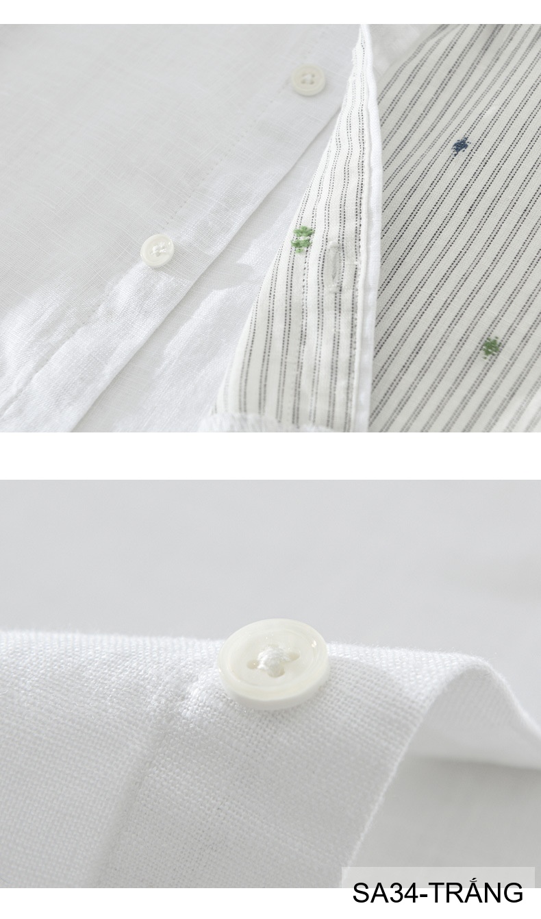 SA34 - Áo sơ mi nam tay ngắn vải lanh thoáng mát phong cách Nhật Bản kẻ sọc phối màu trắng xanh ngọc_thumbnail_8