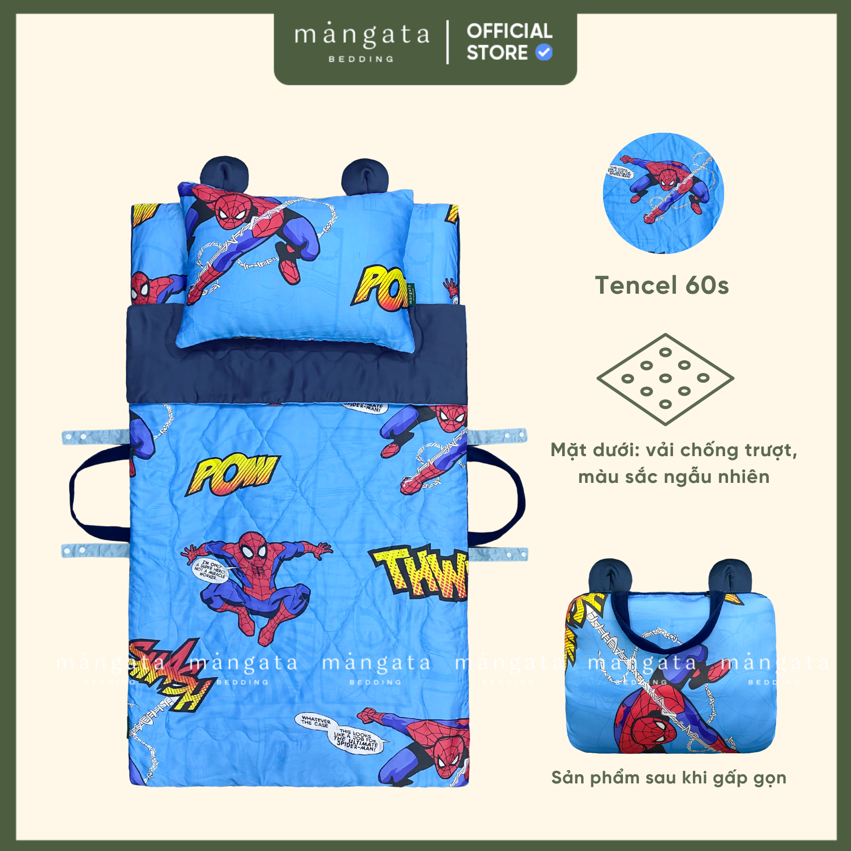 Mẫu Người nhện - Bộ chăn gối gấp gọn đi học