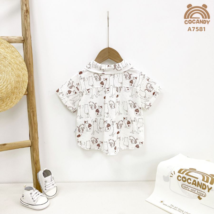 Áo cộc sơ mi TRẮNG phối hình mèo_thumbnail_4