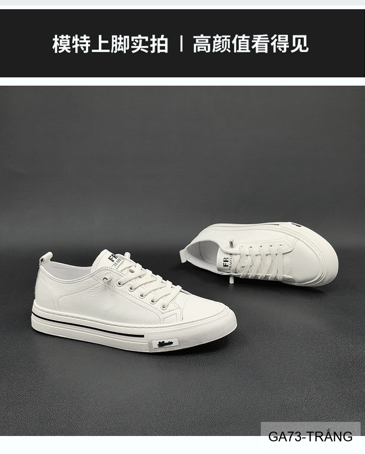 GA73 - Giày Sneaker Nam Da Bò Phong Cách Hàn, Đế Cao Su Thoáng Khí, Màu Trắng Đen_thumbnail_4