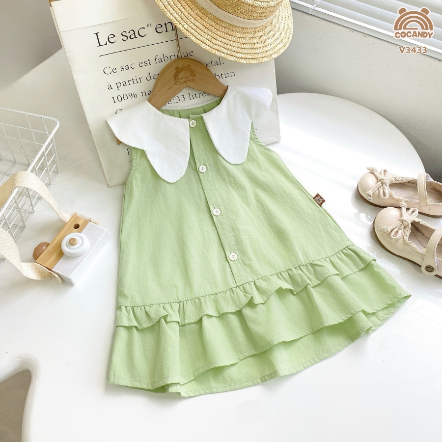 Váy sát nách XANH CỐM cổ sóng TRẮNG_thumbnail_2