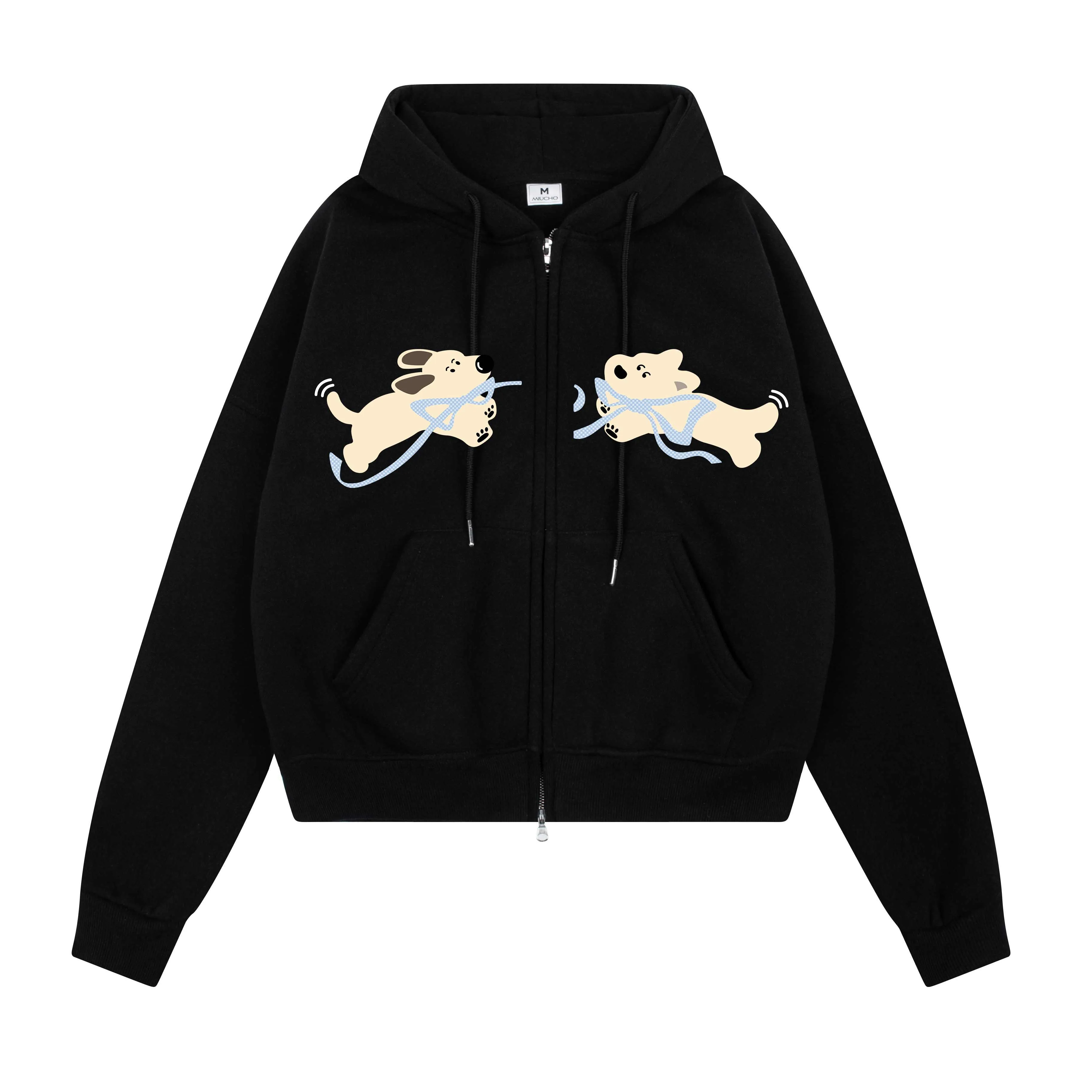 Áo khoác hoodie zip boxy nỉ 2 da 2653 Miucho thoáng mát dày dặn hình cún đáng yêu_thumbnail_10