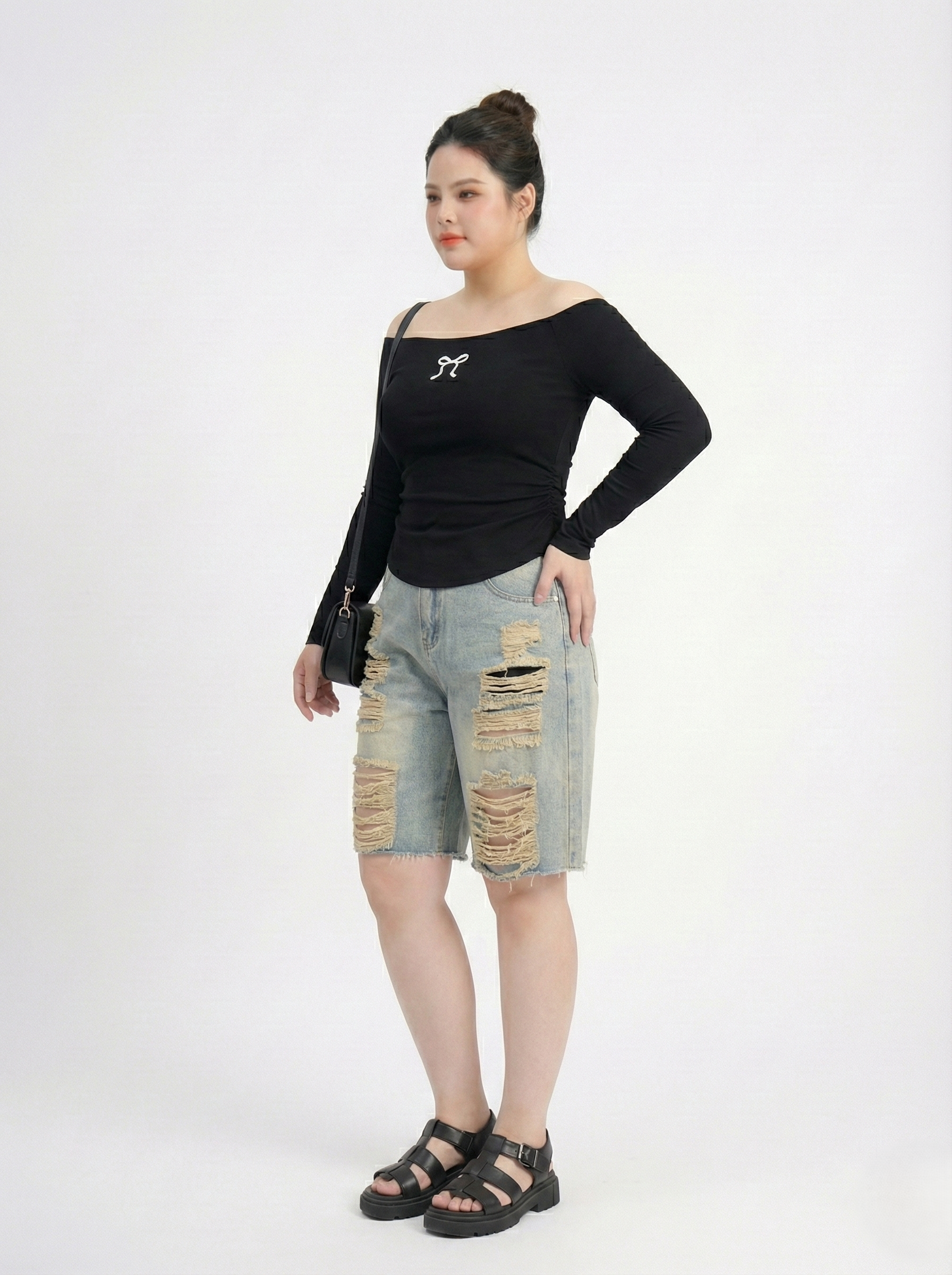 BIGSIZE NỮ- Quần short lửng rách T-QSJ4016