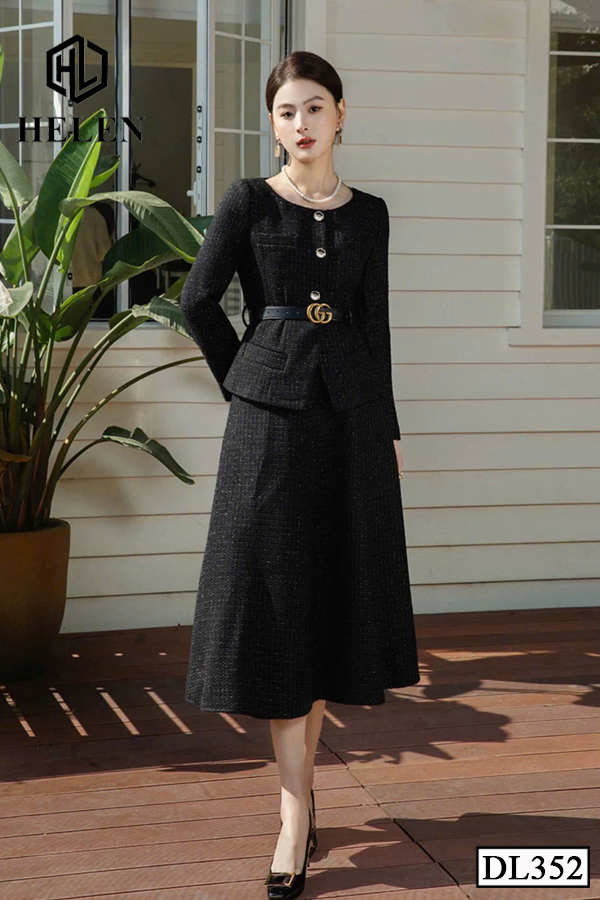 Đầm xòe peplum đen giả set tay dài DL352_thumbnail_2