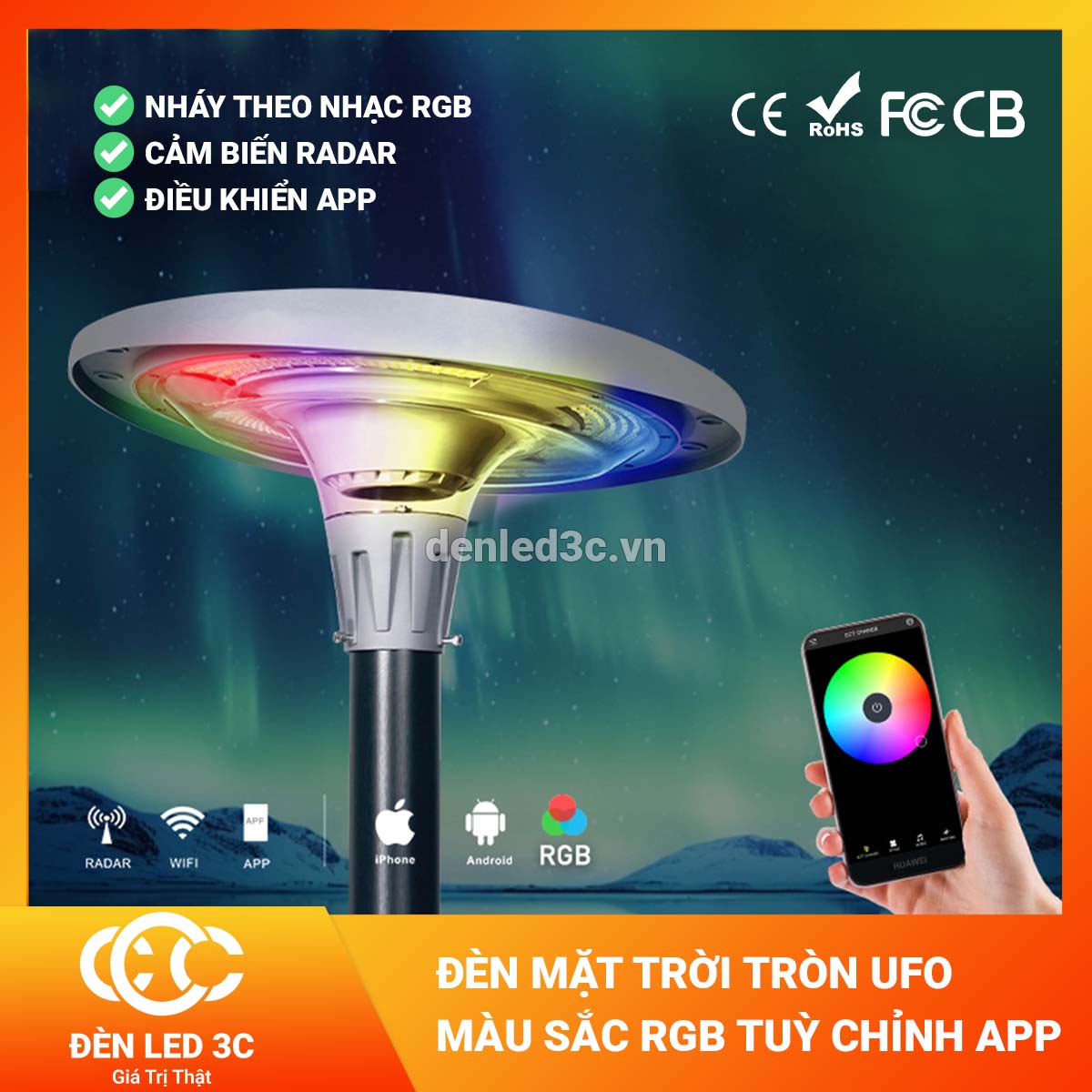 Đèn Năng Lượng Mặt Trời UFO Đĩa Tròn RGB Điều khiển App điện thoại_thumbnail_4